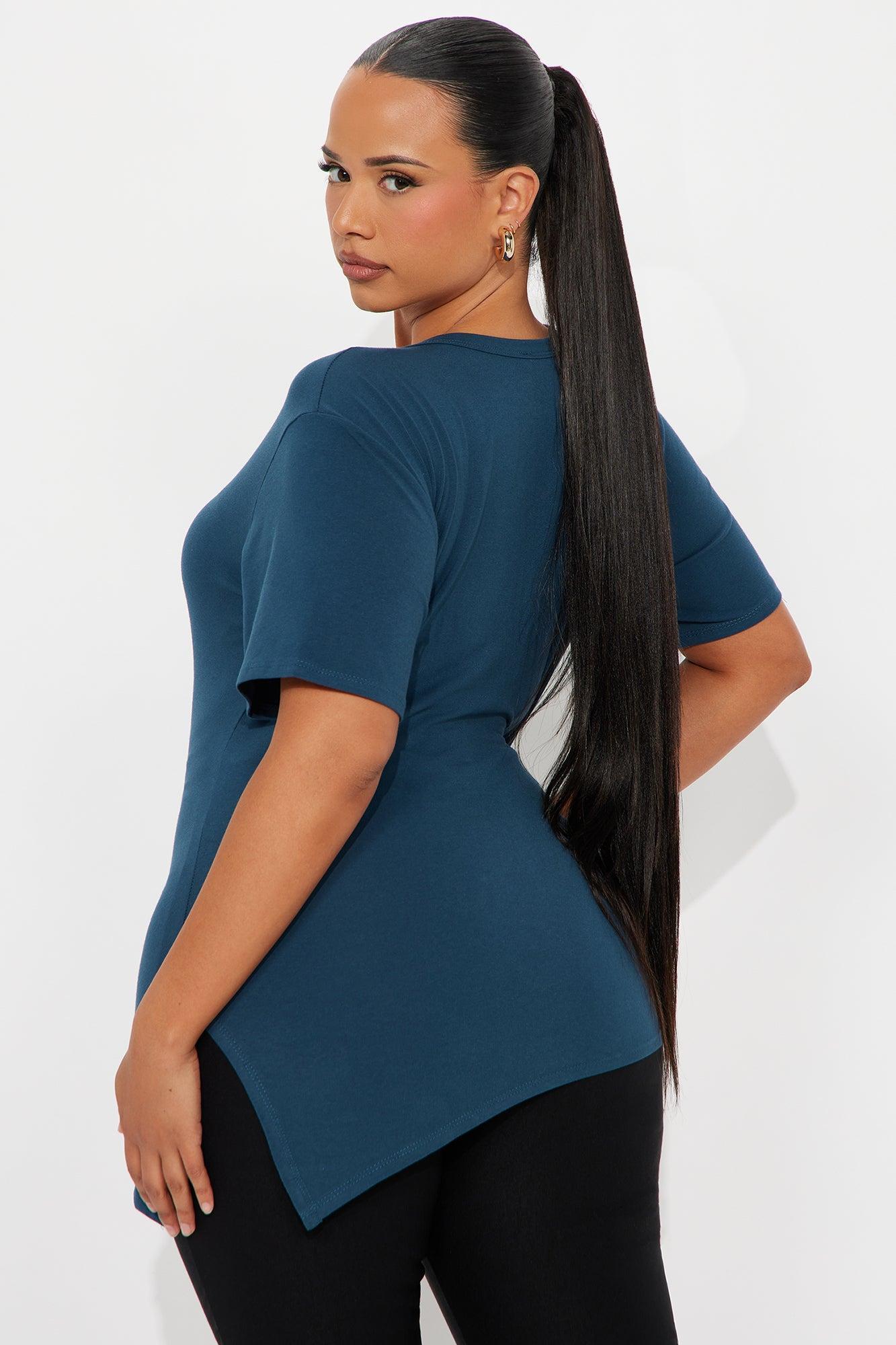 Roseline Short Sleeve Ruched Tshirt - Teal Product Image