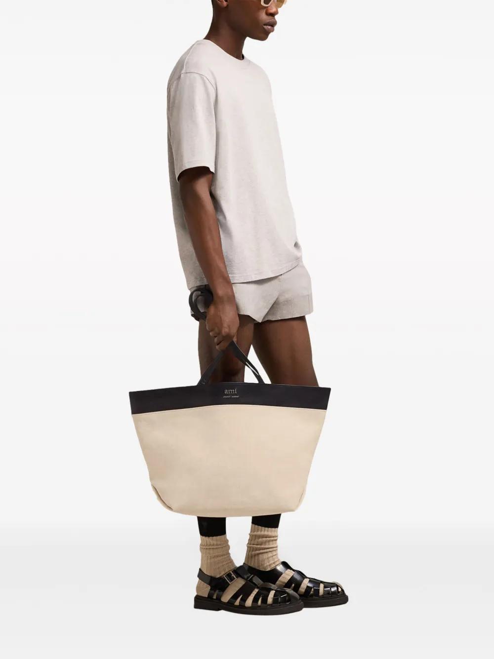 logo-plaque panelled tote bag Product Image
