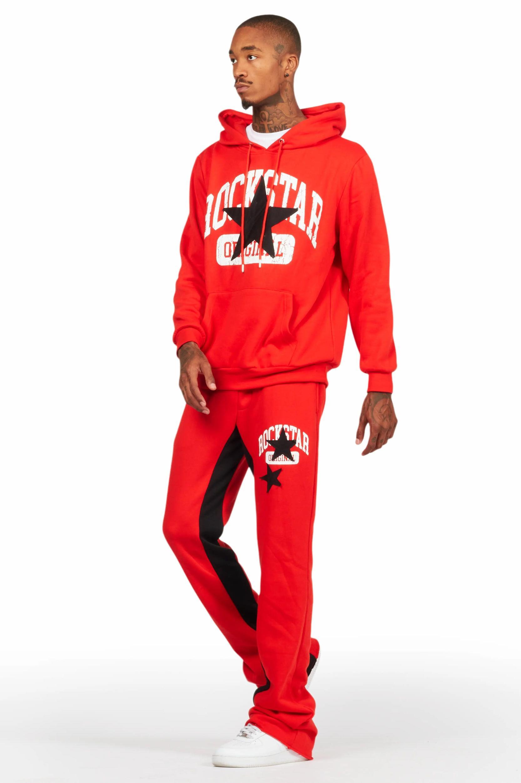 Mallor Red Baggy Stacked Hoodie Track Set Male Product Image