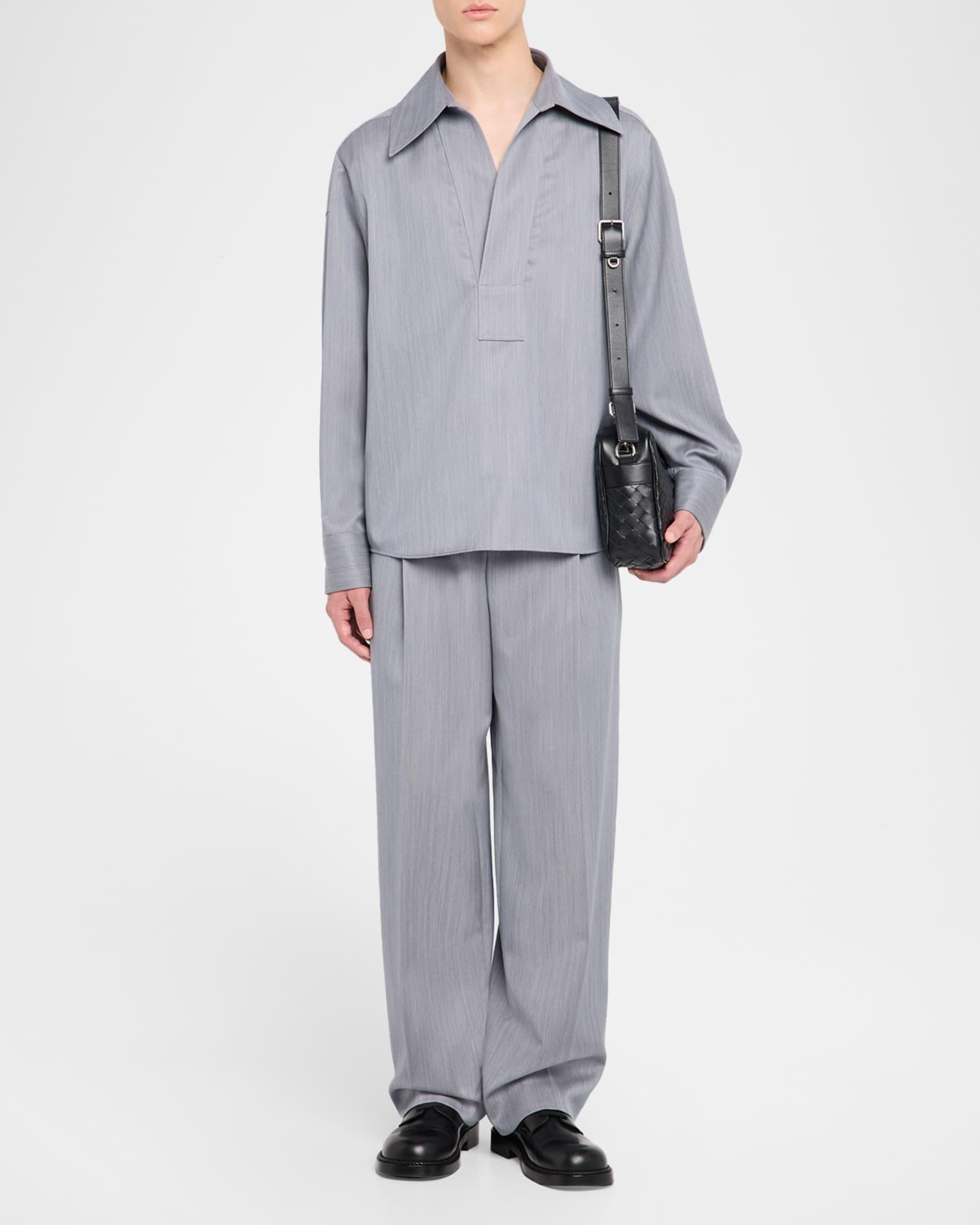 Men's Wool Chevron Pleated Wide-Leg Trousers Product Image