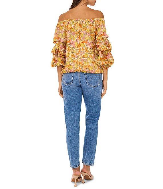 Vince Camuto Satin Printed Off-The-Shoulder 3/4 Bubble Sleeve Blouse Product Image