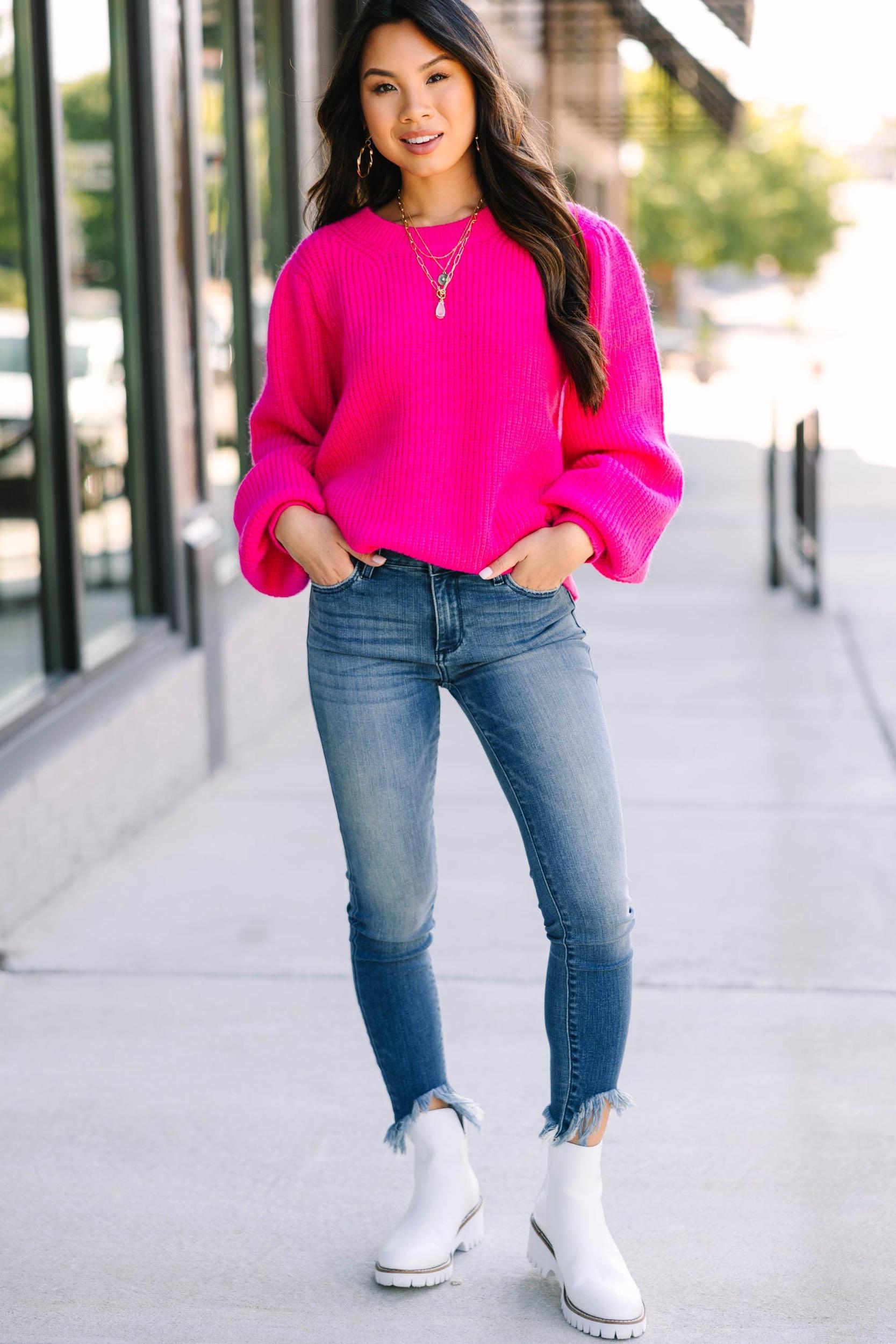 Whatever You Want Fuchsia Pink Sweater Female Product Image