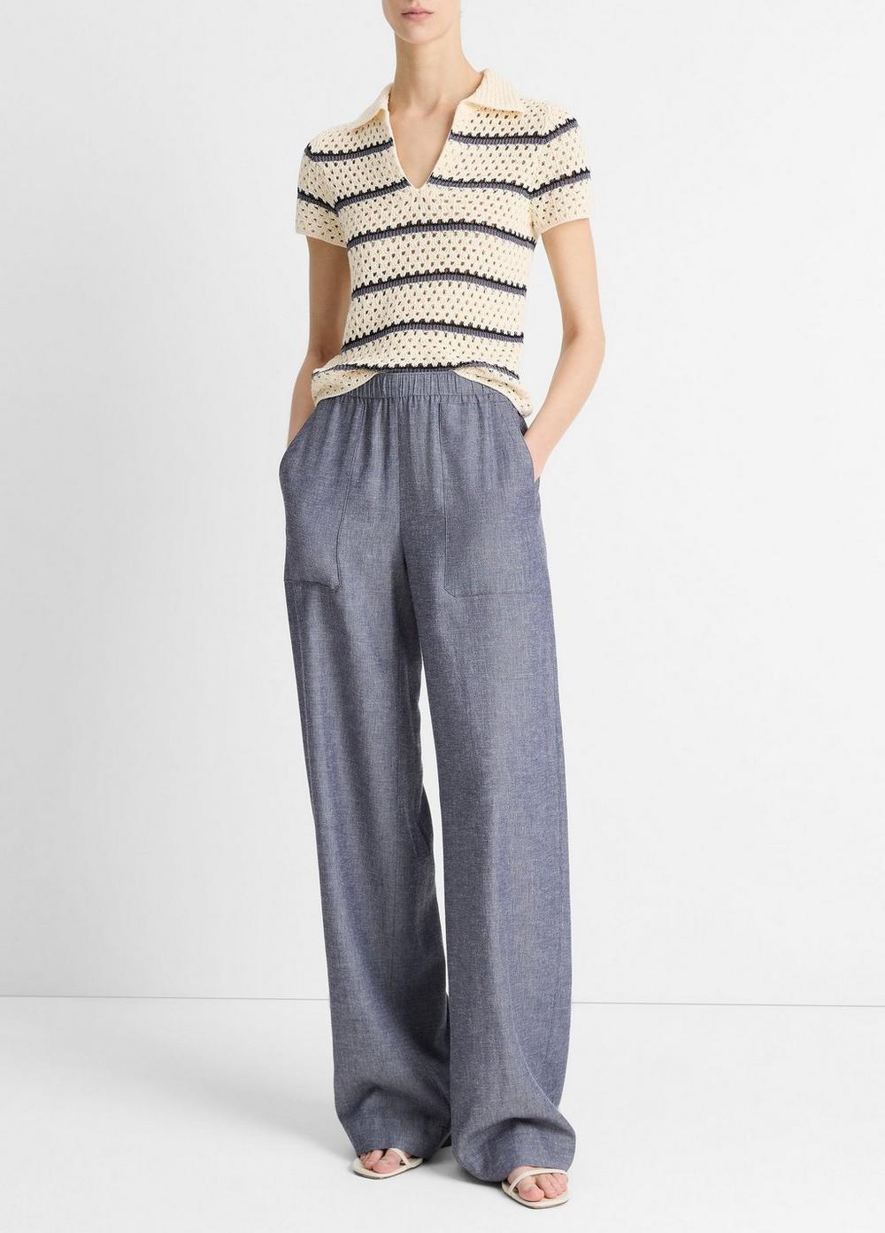 Womens Elasticized Mid-Rise Wide-Leg Pants Product Image