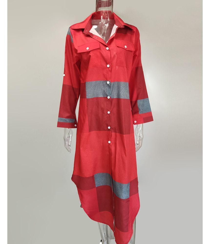 Long-Sleeve Print Maxi Shirt Dress Product Image