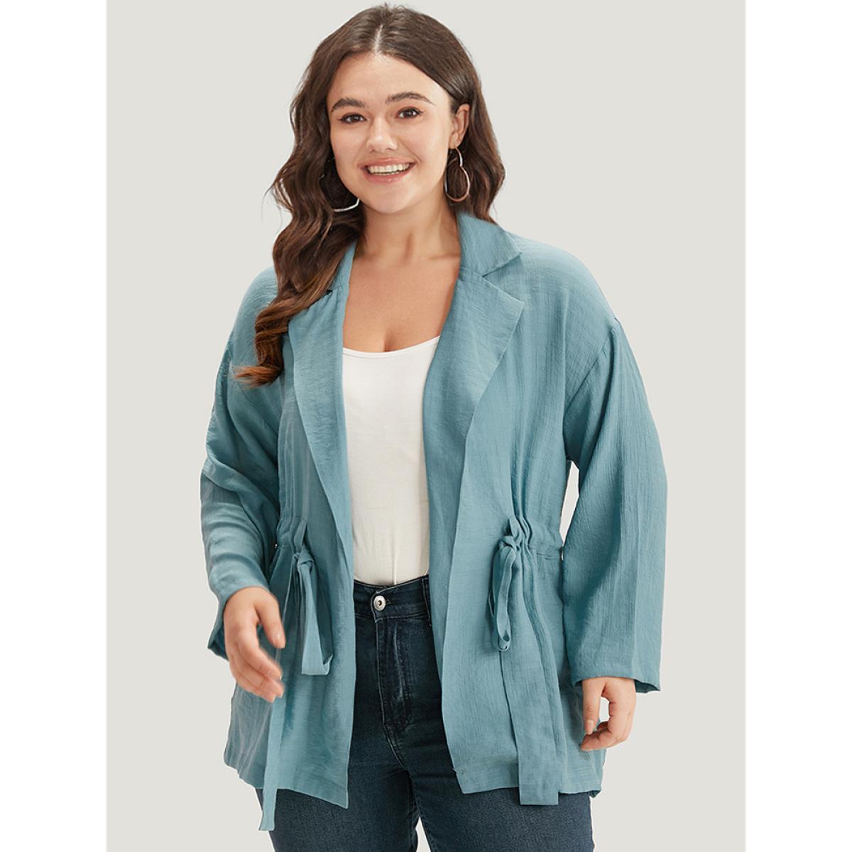Plus Size Plain Suit Collar Drawstring Ties Kimono Women Cerulean At the Office Drawstring Belt Work Kimonos BloomChic 12/L Product Image