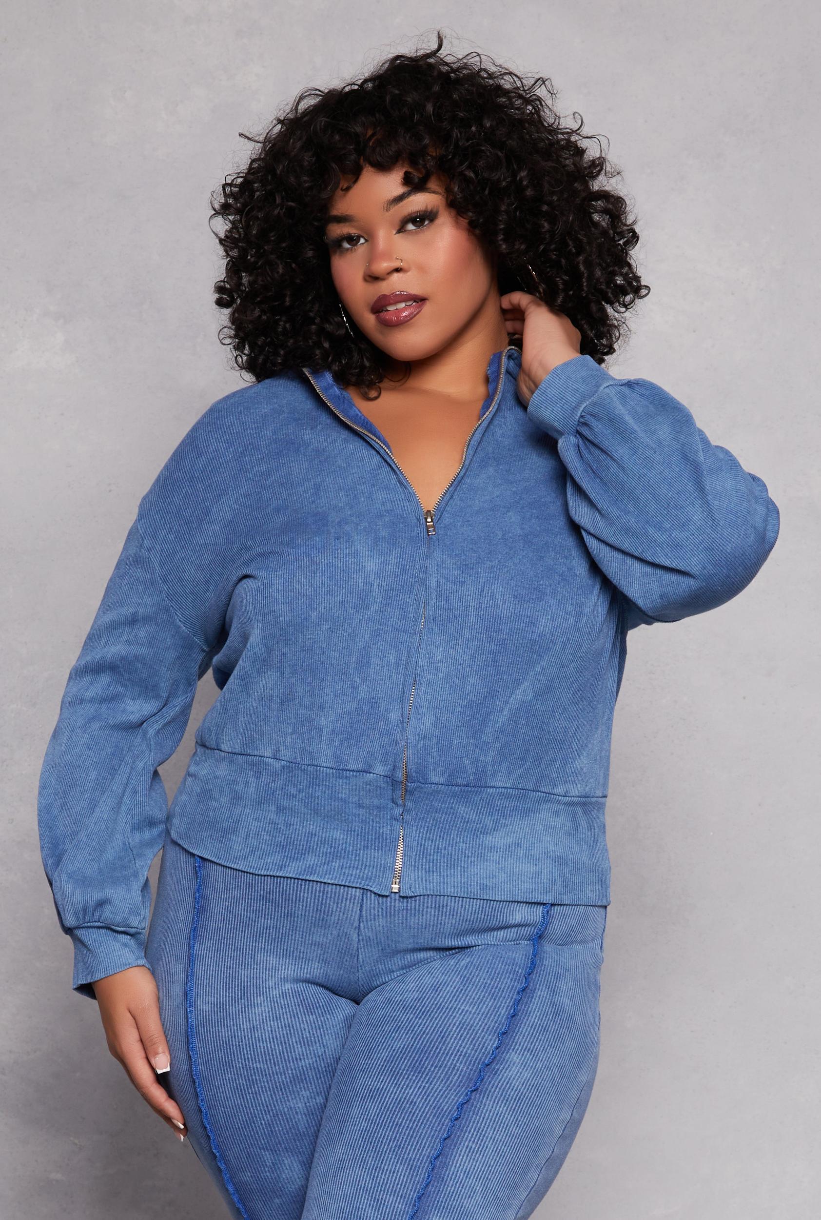 Womens Plus Size Acid Wash Zip Front Top Product Image