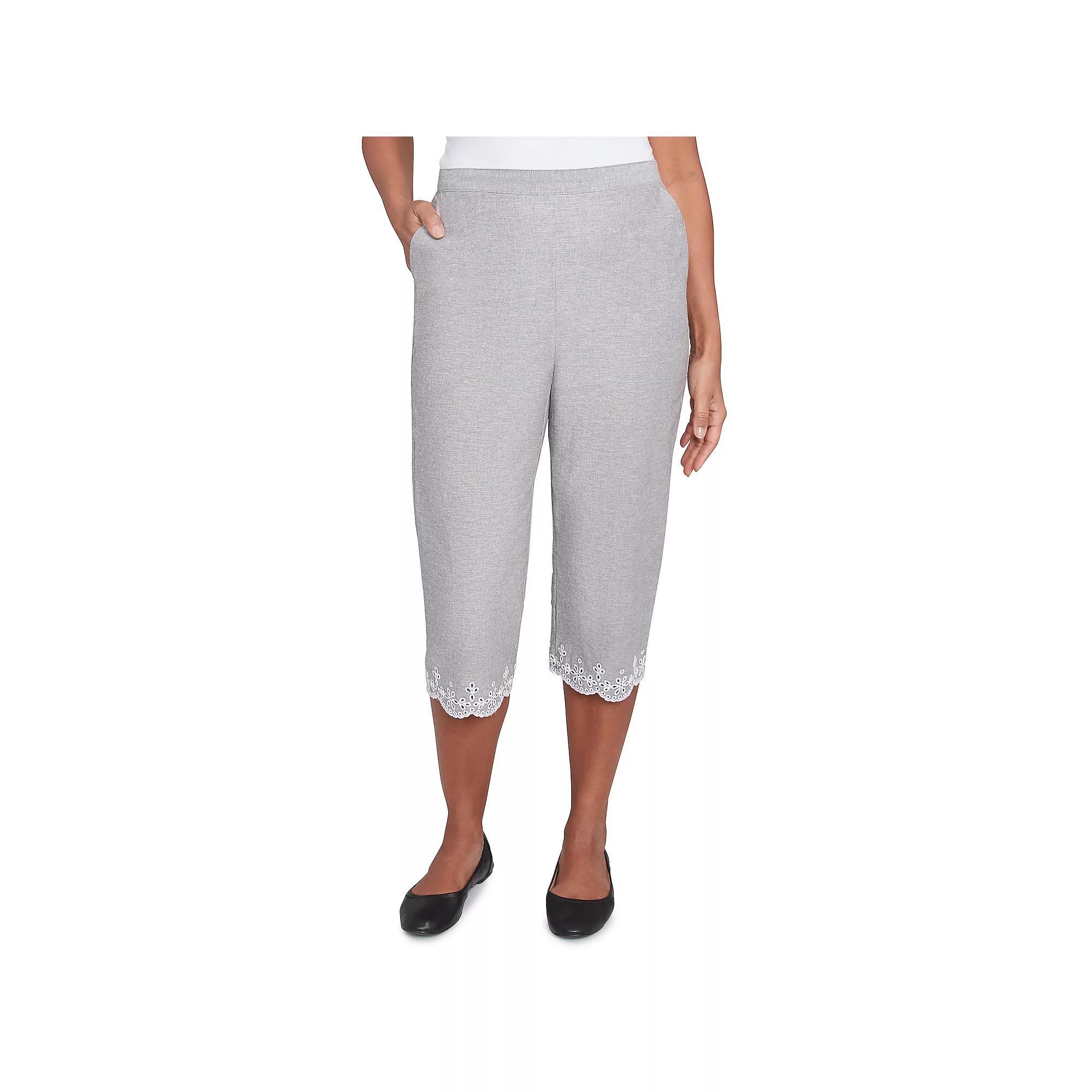 Women's Alfred Dunner Eyelet Embroidered Capri Pants, Size: 10, Gray Product Image