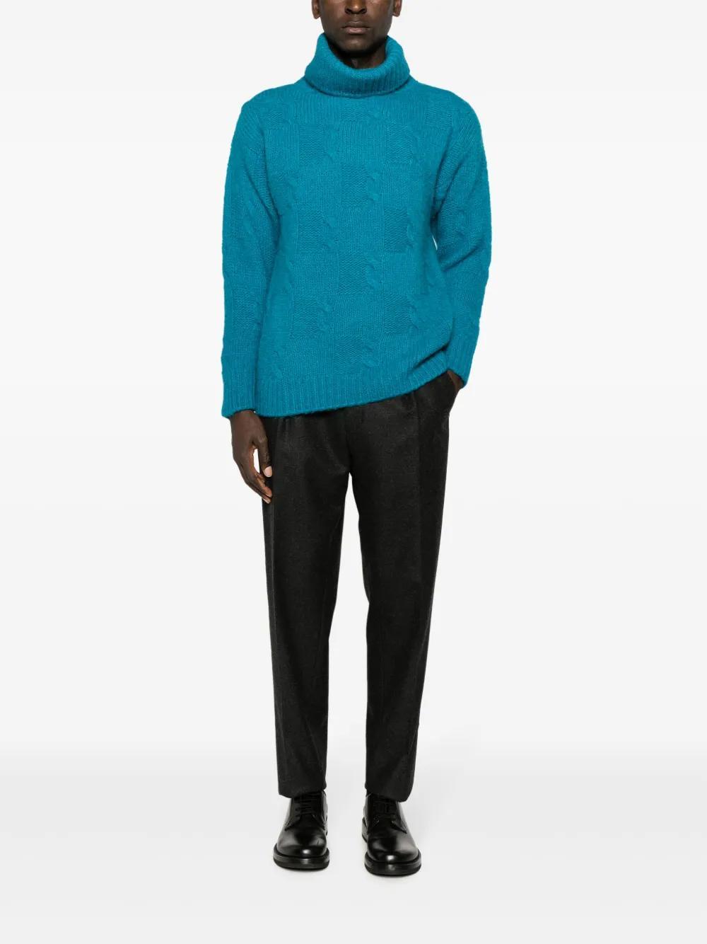 PT TORINO Roll-neck Cable-knit Jumper In Blue Product Image