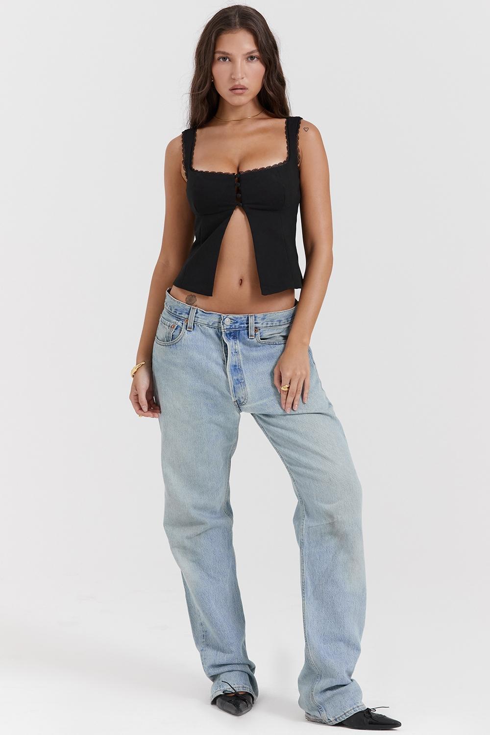 Noura Black Lace Trim Top Product Image