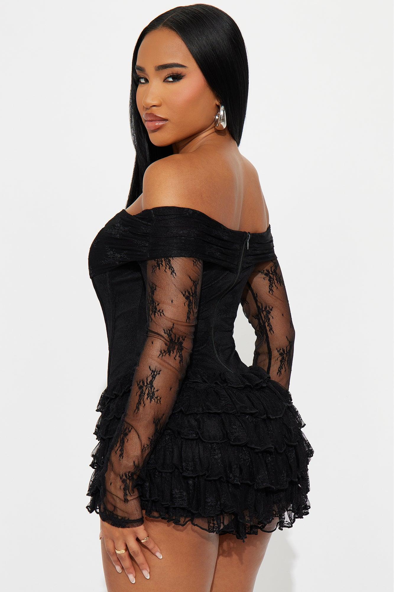 Sweet Rush Lace Ruffle Romper - Black Product Image