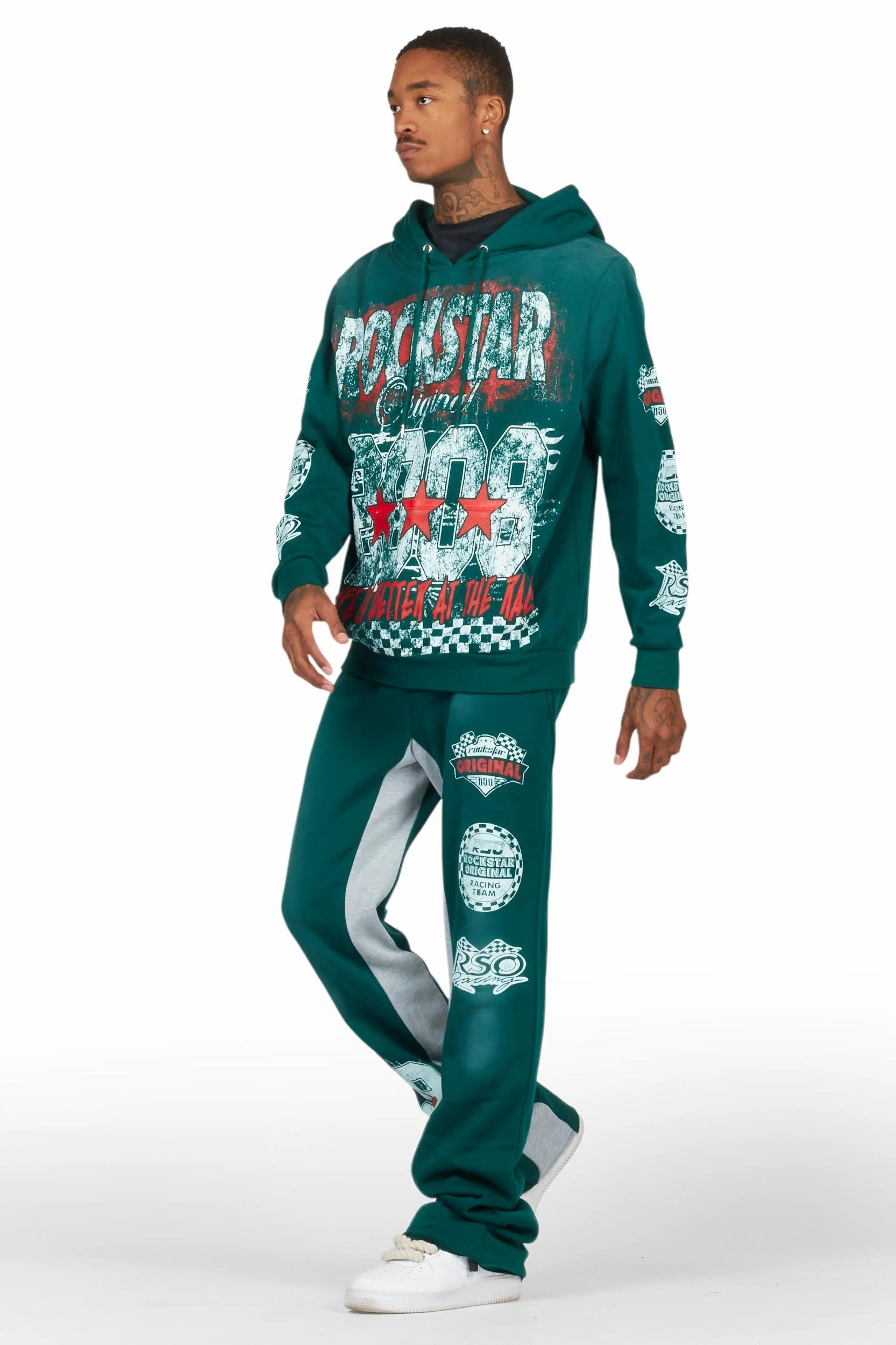 Racing Grung Dark Green Hoodie/Baggy Track Pant Set Male Product Image