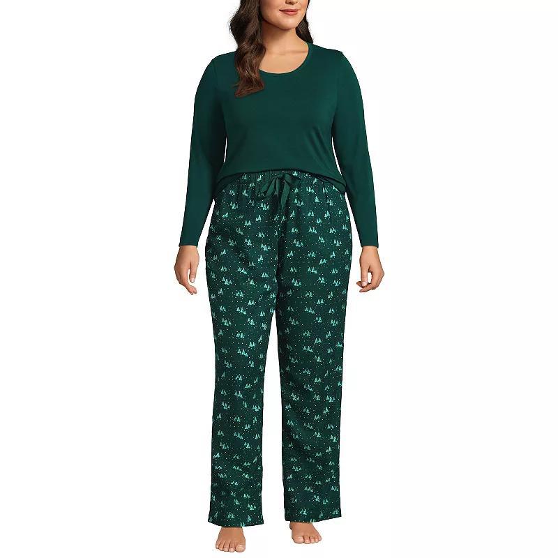 Plus Size Lands' End Knit Long Sleeve Pajama Top & Flannel Pajama Pants Sleep Set, Women's, Size: 2XL, Red Hounds Product Image