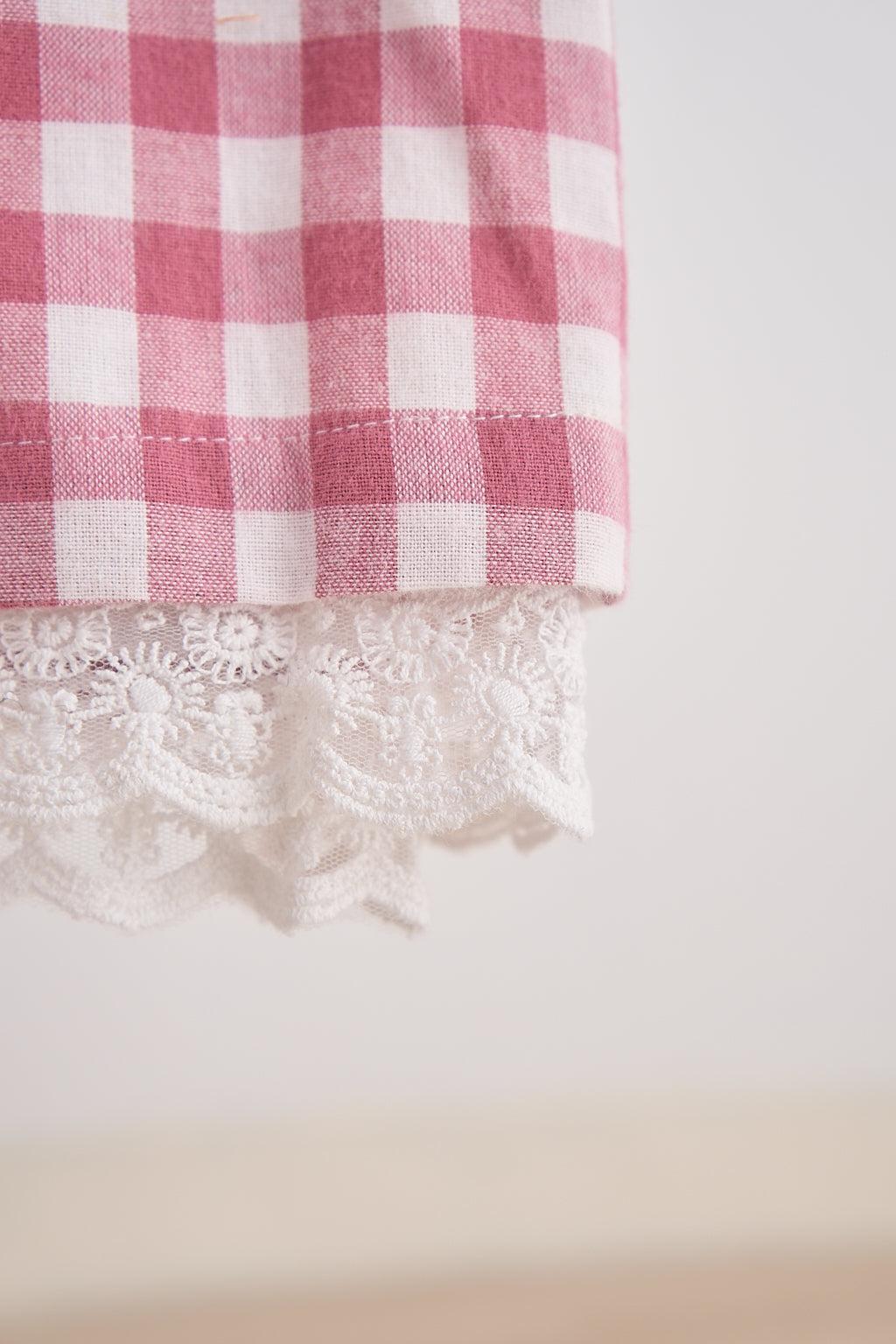Pink gingham flannel lace  dress Product Image