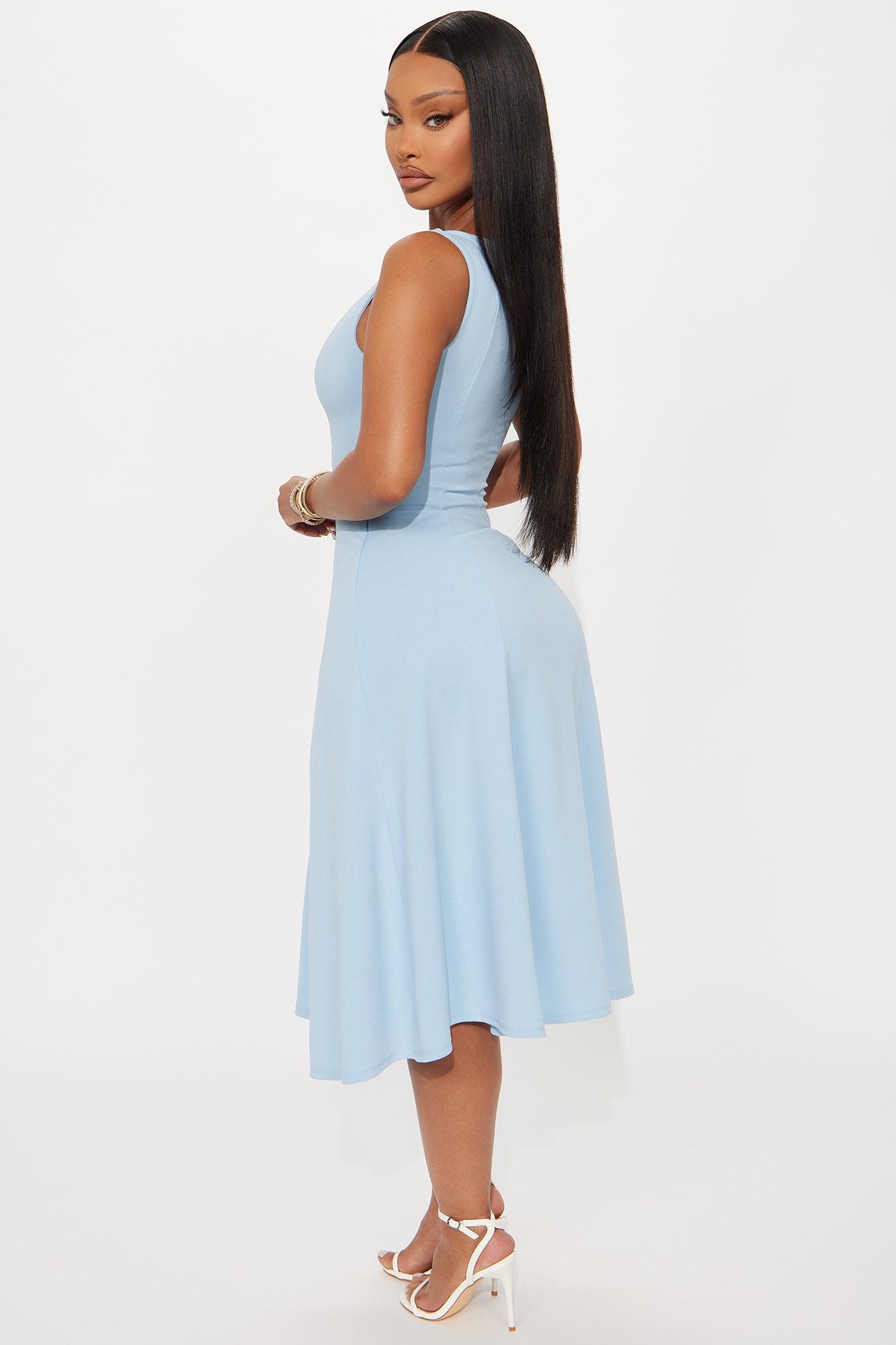 Sweet Sunday Knit Crepe Midi Dress - Light Blue Product Image