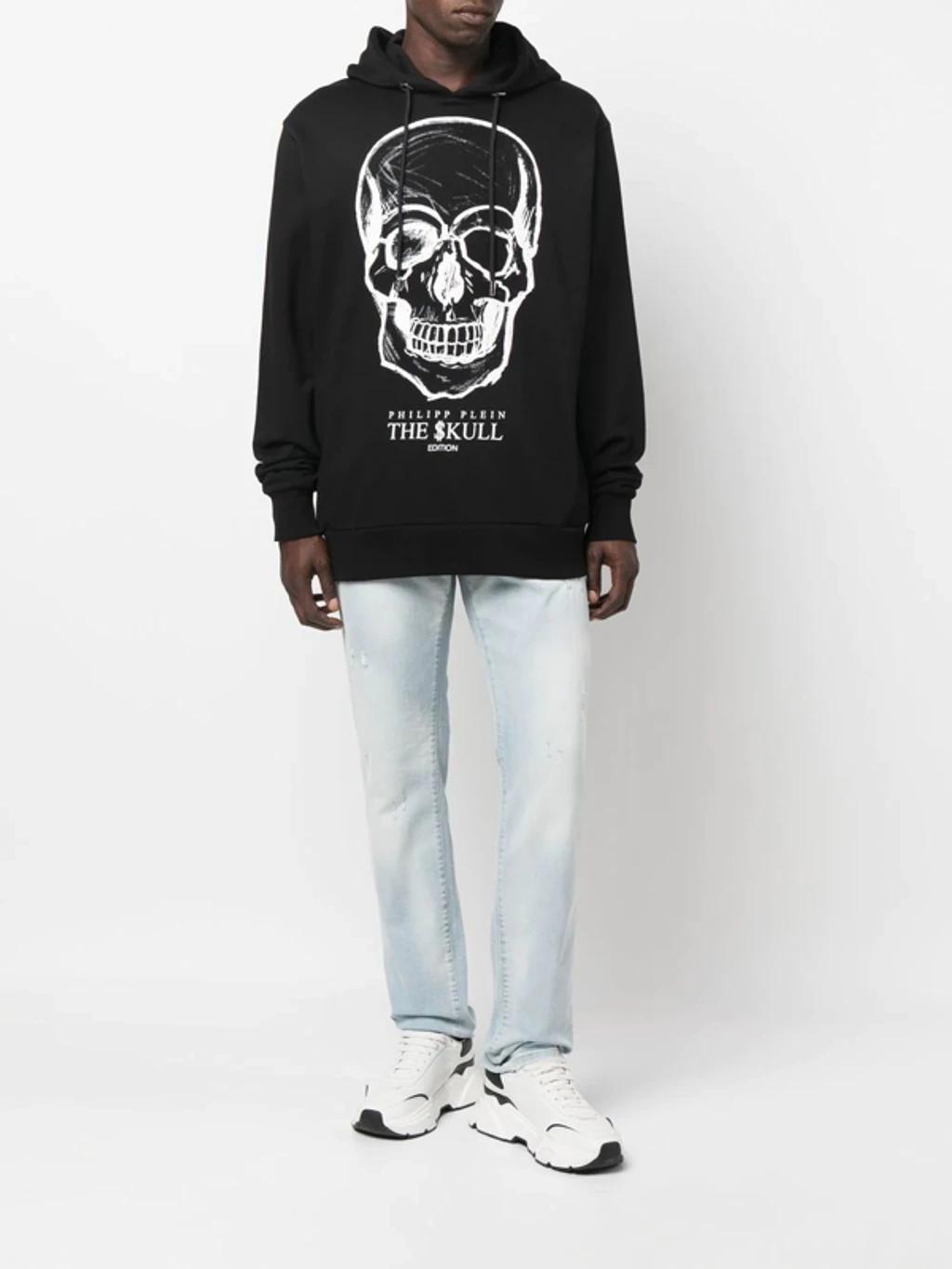 PHILIPP PLEIN Man Black Hoodie With Printed Skull Product Image