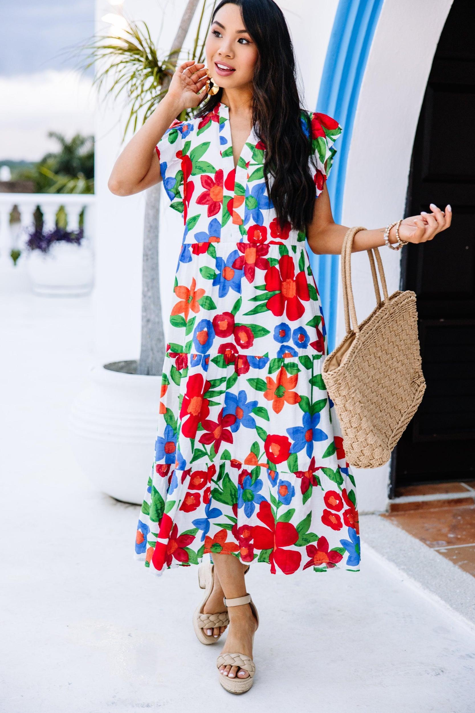 Created Beauty White Floral Midi Dress Female Product Image