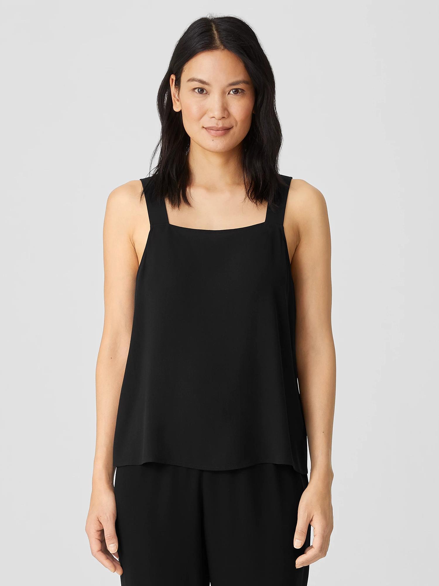 Silk Georgette Crepe Square Neck Tank Product Image
