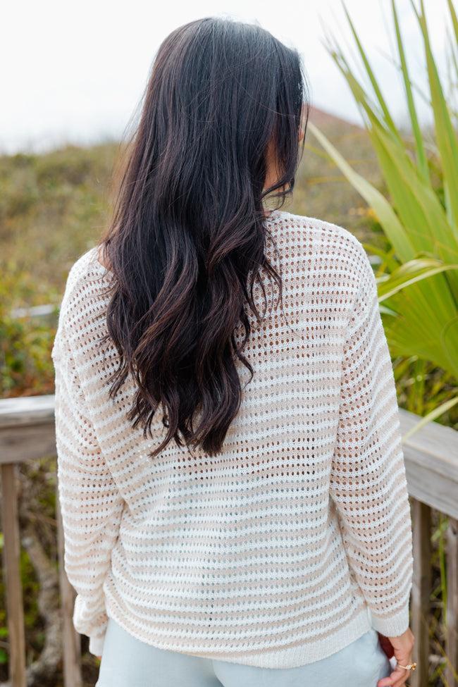 On The Coast Ivory and Beige Striped Boatneck Sweater FINAL SALE Product Image