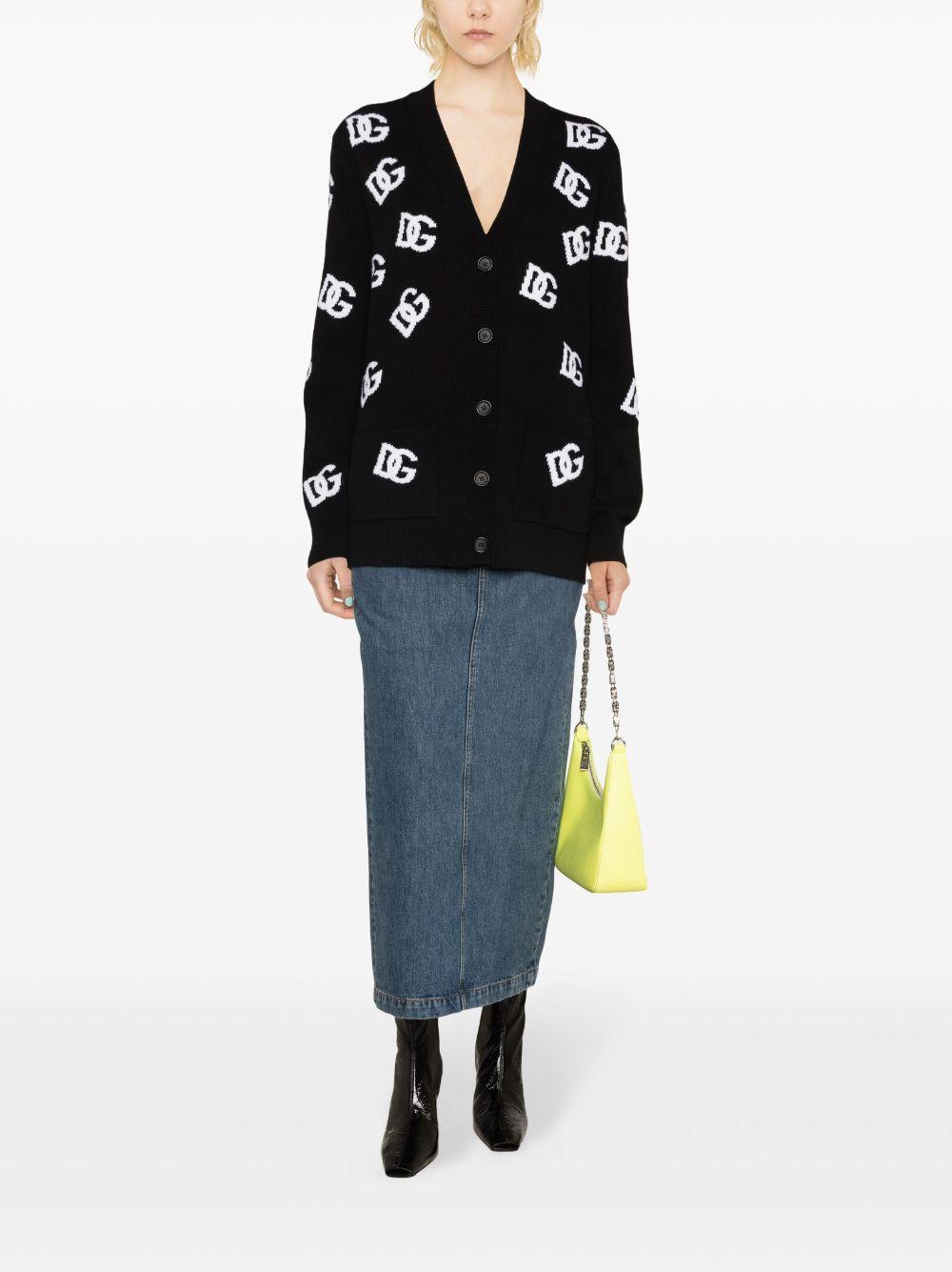 DOLCE & GABBANA Wool Cardigan With Dg Logo Inlay In Black Product Image