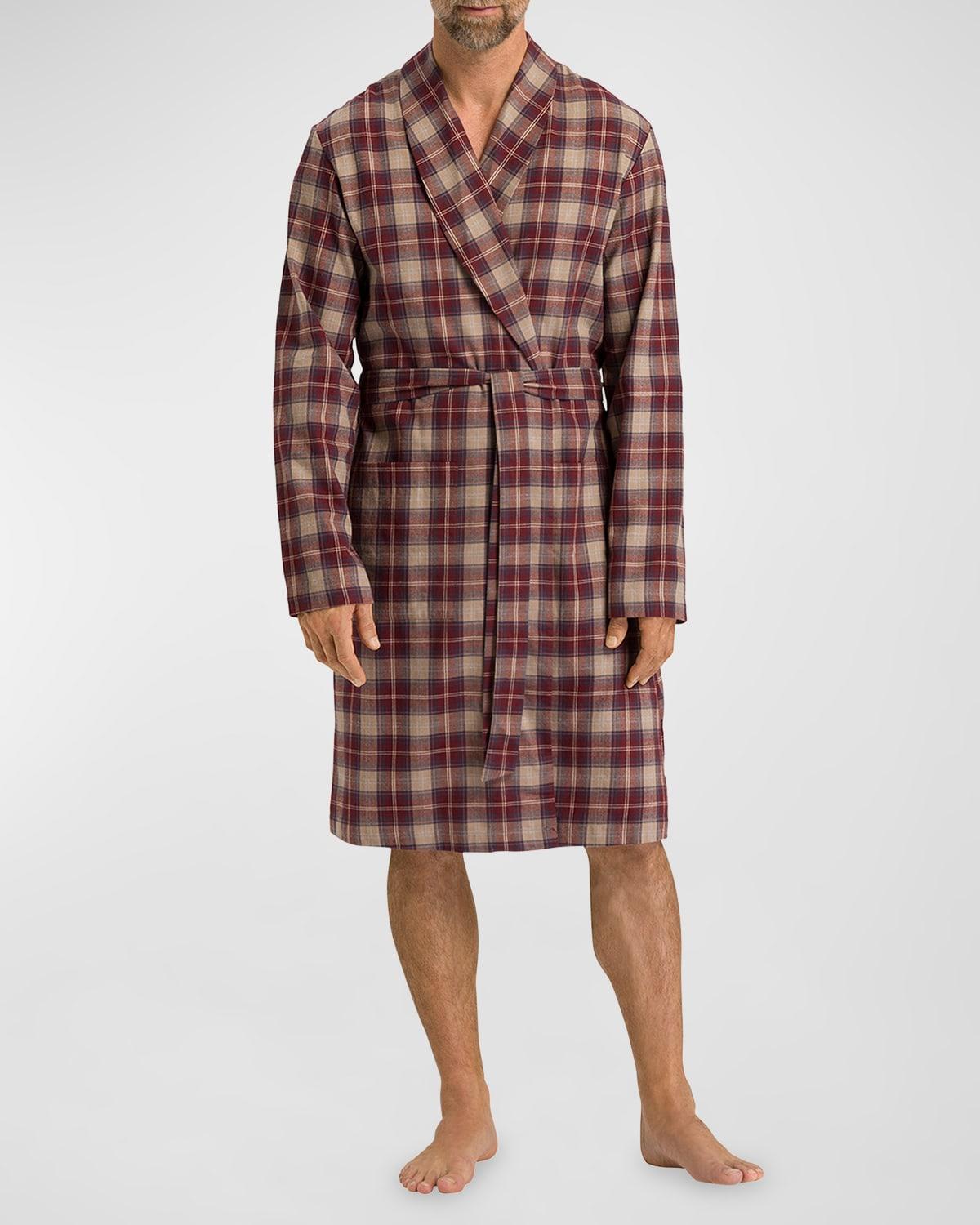 Mens Cozy Comfort Check Cotton Tie-Waist Robe Product Image