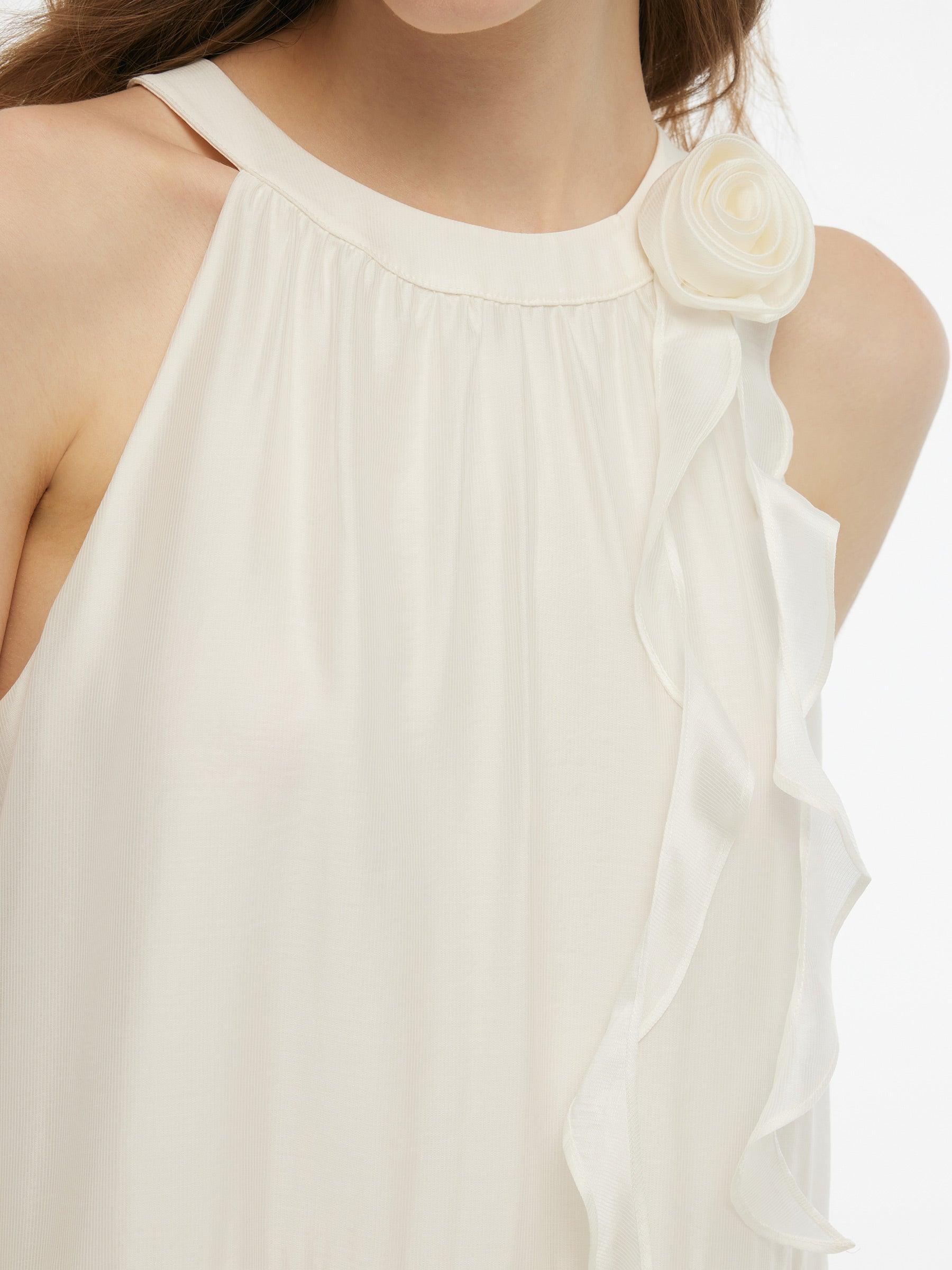 Tencel Halter Maxi Dress With Detachable Flower Product Image