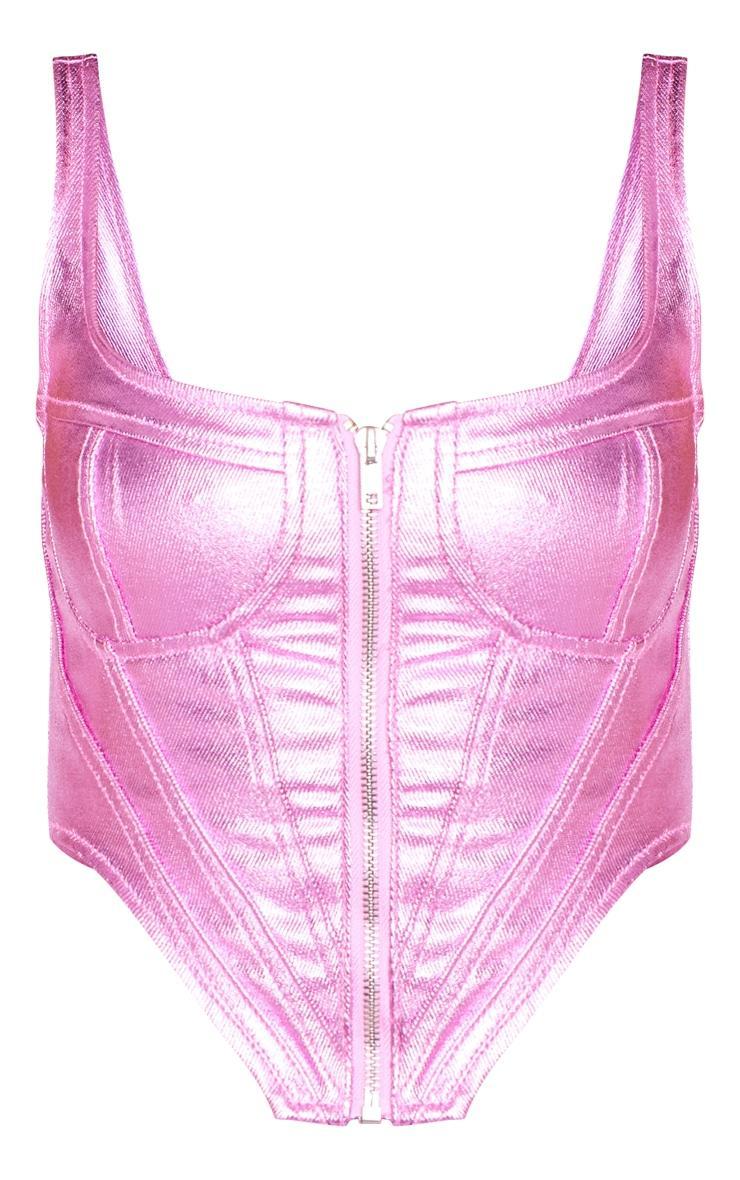 Pink Metallic Denim Stitch Detail Corset Product Image