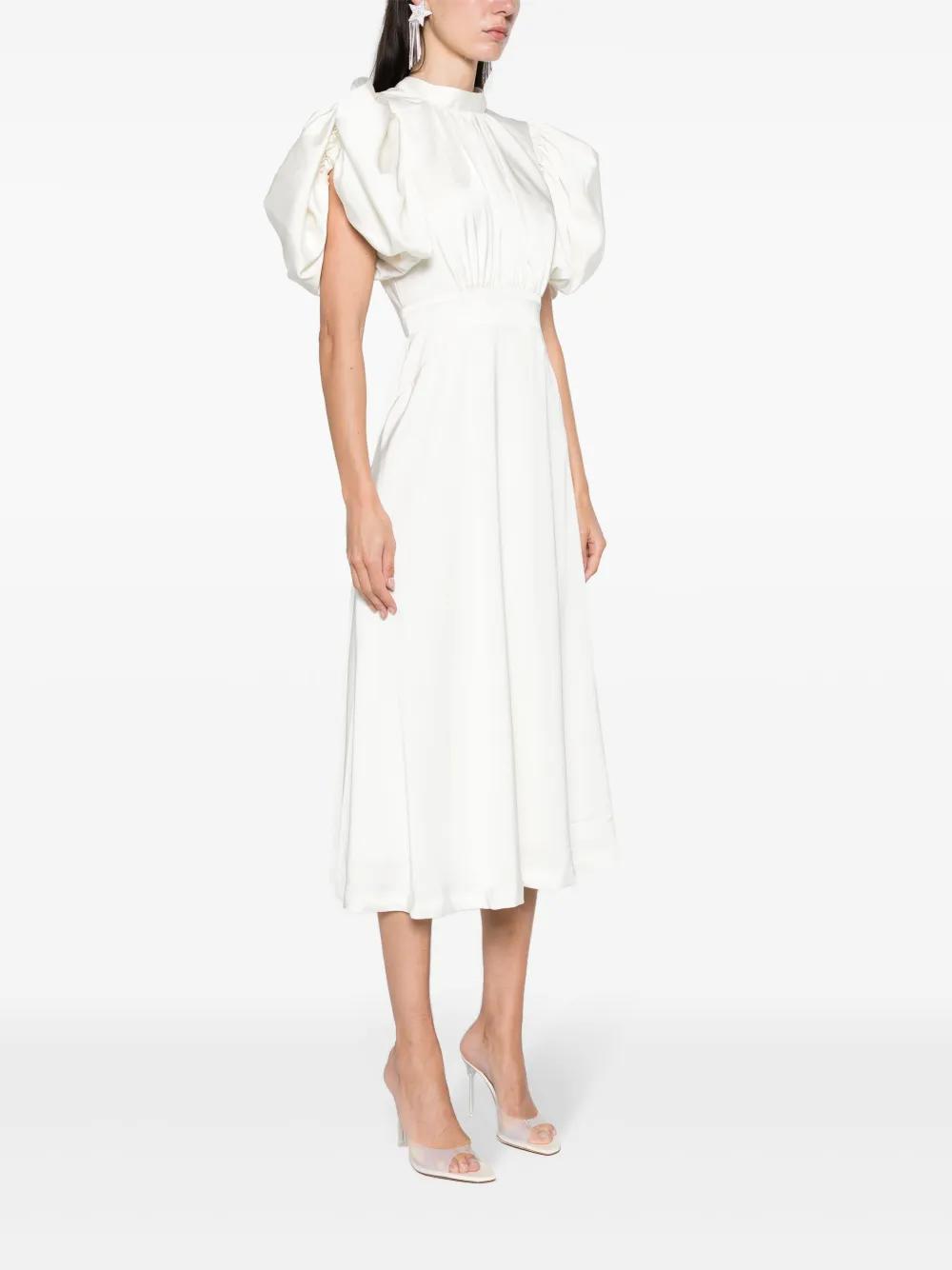 puff-sleeve satin midi dress Product Image
