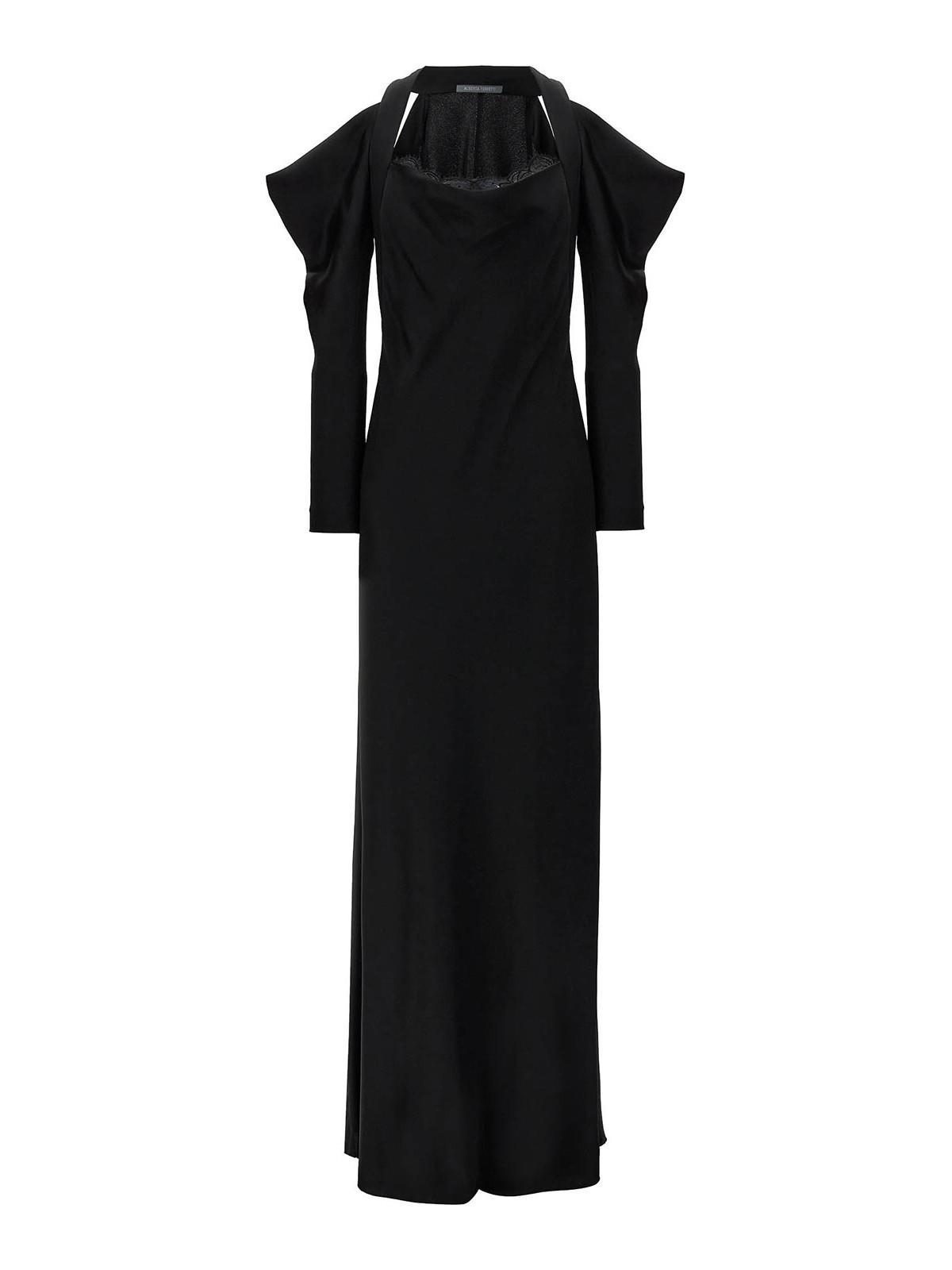 ALBERTA FERRETTI Long Satin Dress In Black Product Image