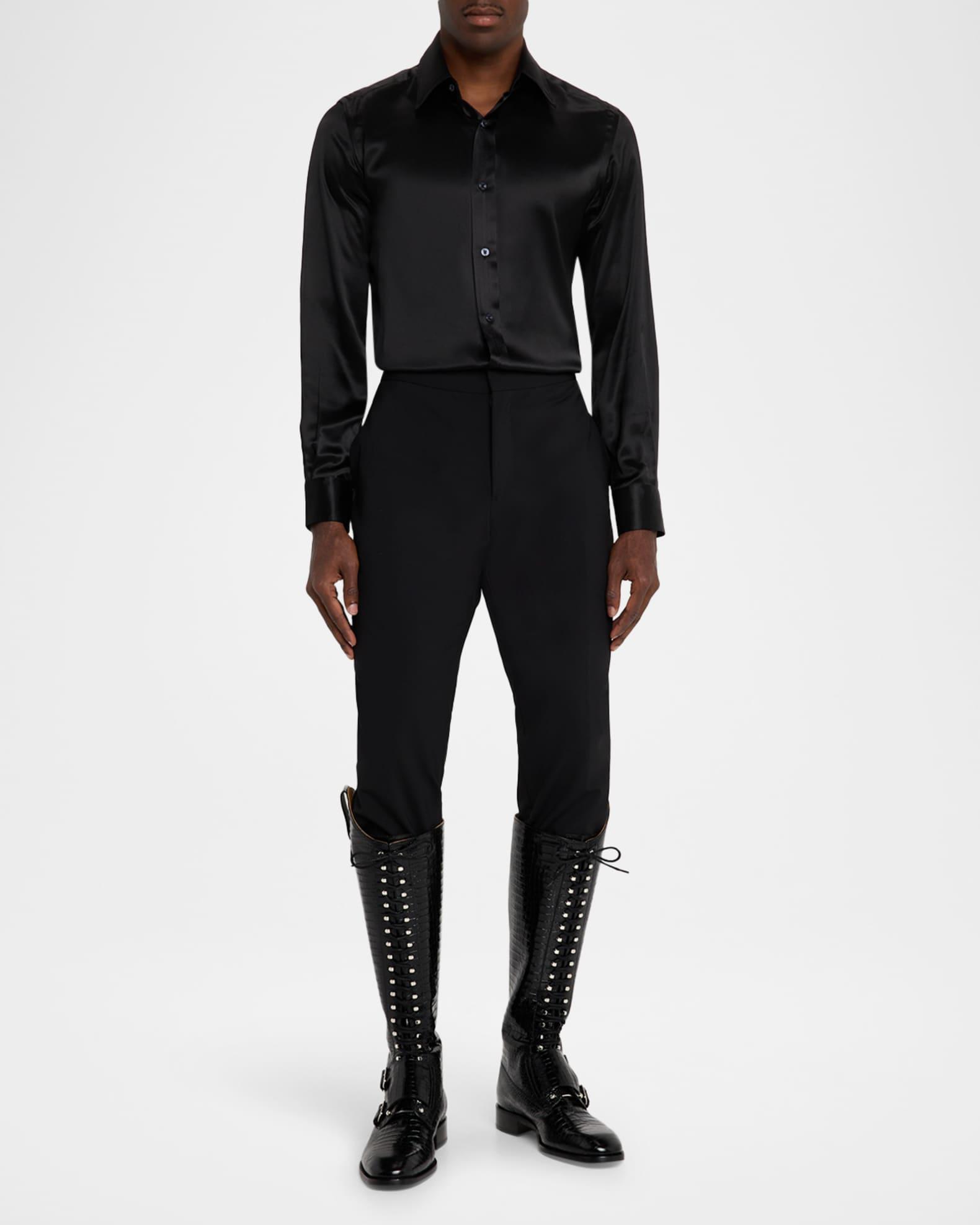 Men's Croc-Effect Leather Knee-High Boots Product Image