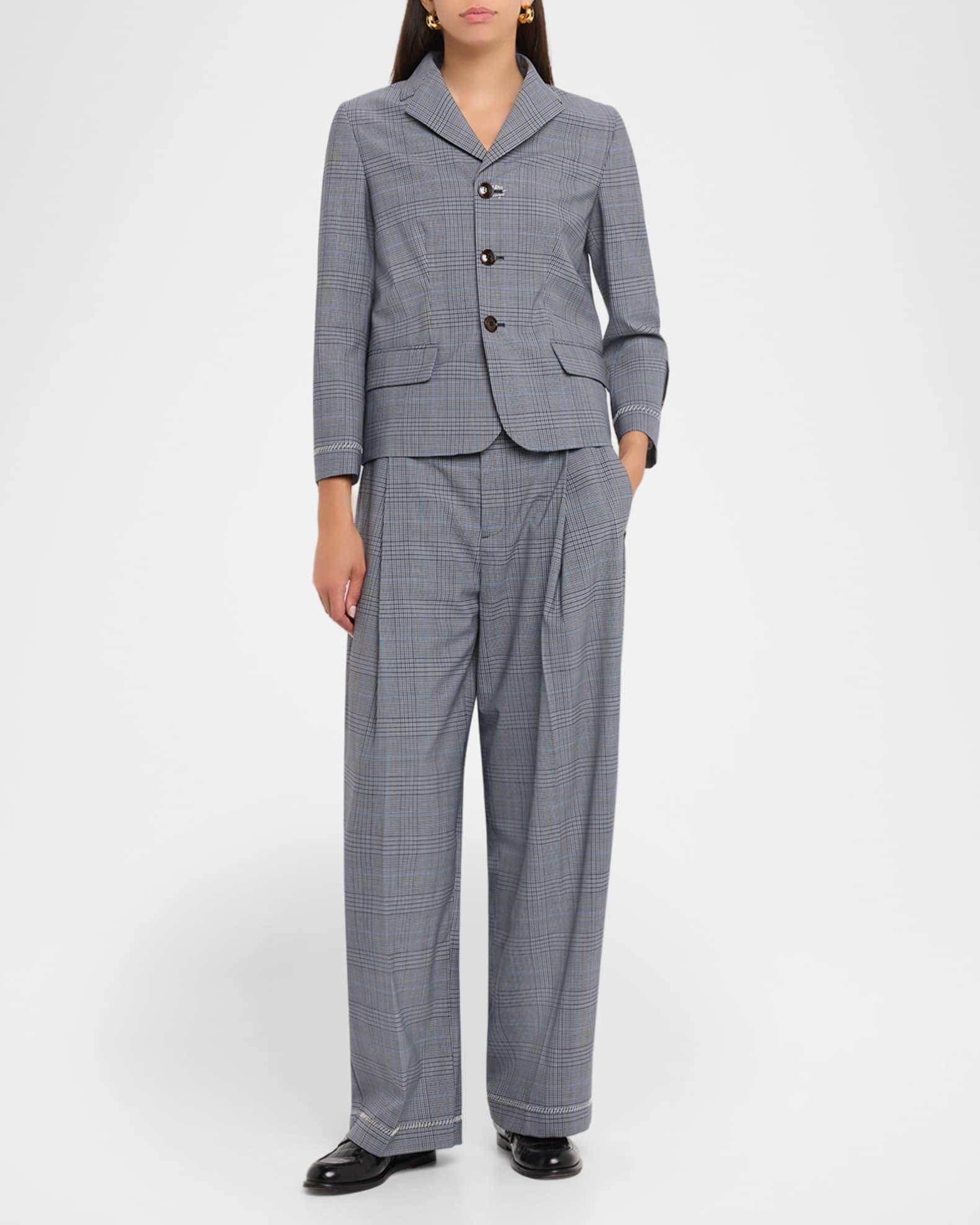 Check Pleated Wide-Leg Trousers Product Image