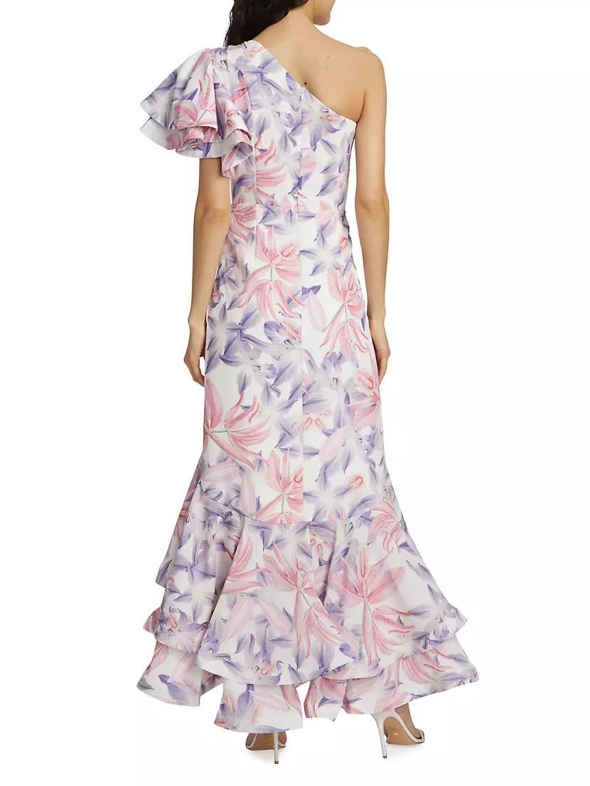 Corocora Ruffled Floral One-Shoulder Maxi Dress Product Image