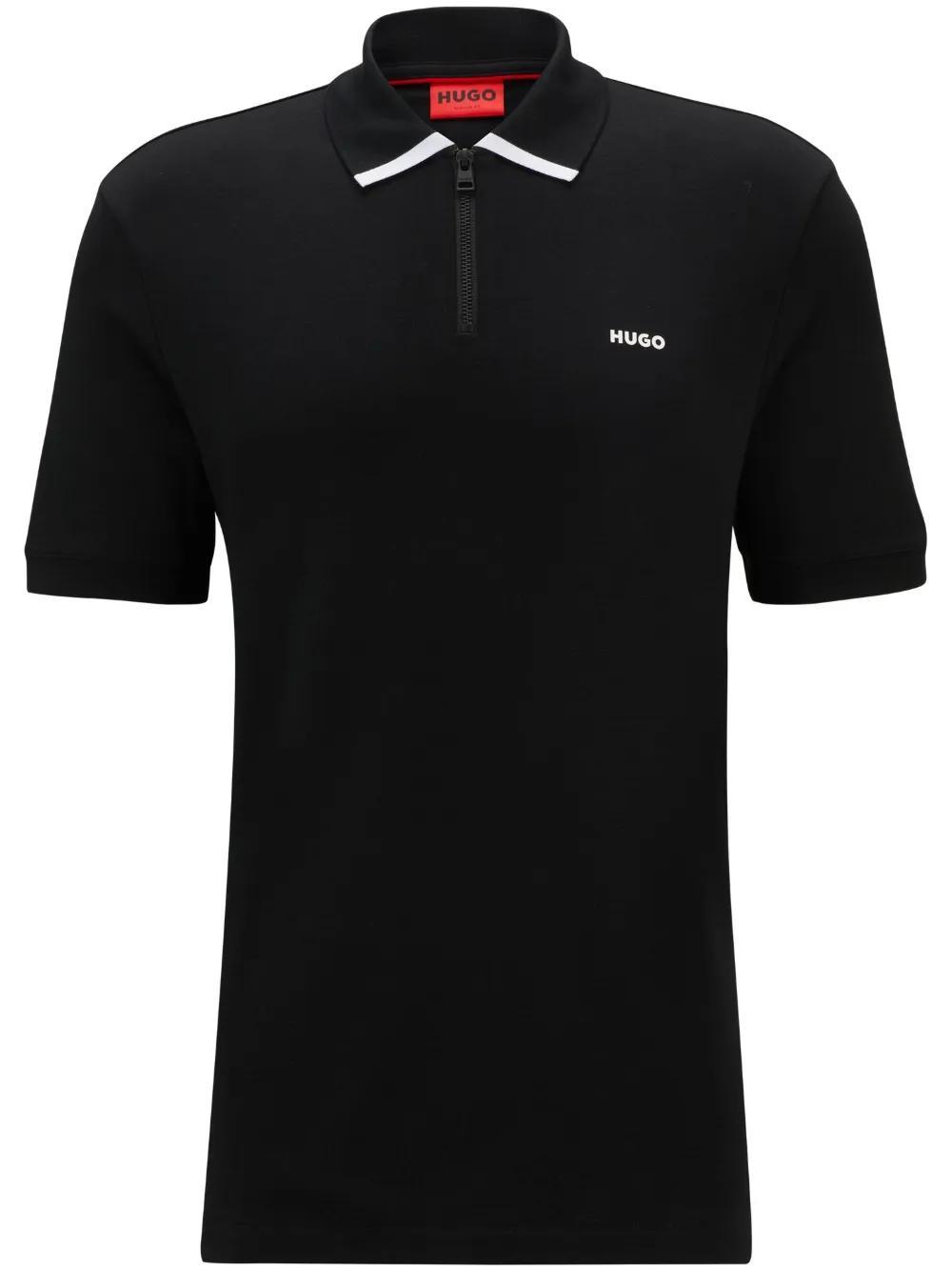 HUGO BOSS Logo-print Cotton Polo Shirt In Black Product Image