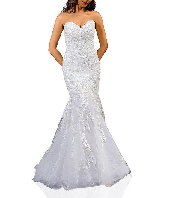 Terani Couture Sweetheart Neck Beaded Tulle Strapless Mermaid Gown Product Image