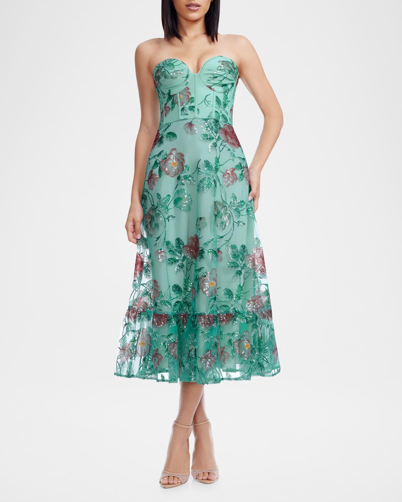 Lauren Flounce Floral Sequin Corset Midi Dress Product Image