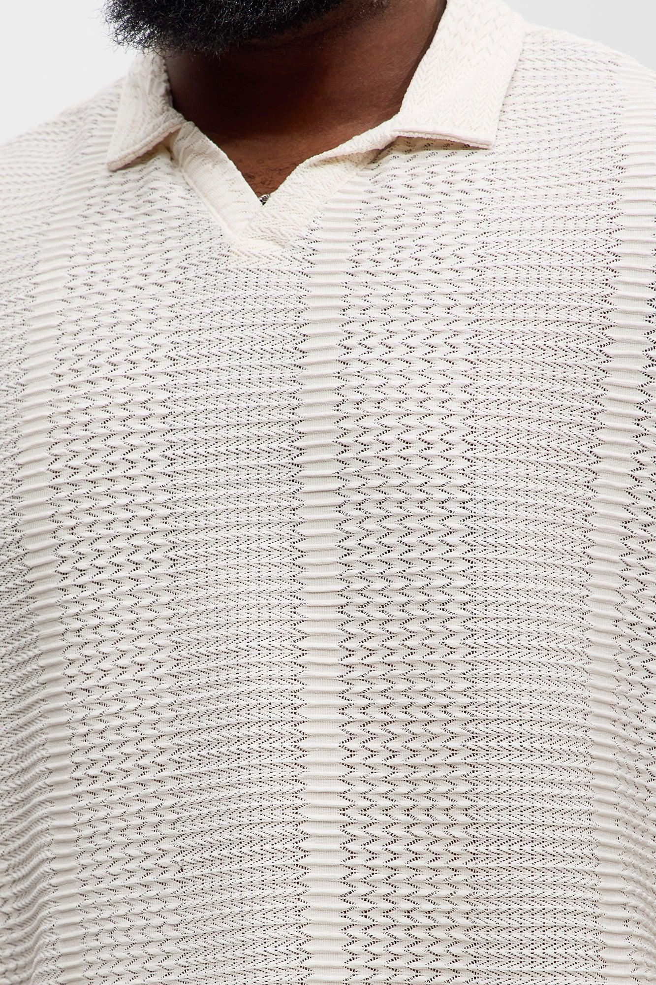 Clay Wavy Open Knit Johnny Collar Shirt - Off White Product Image