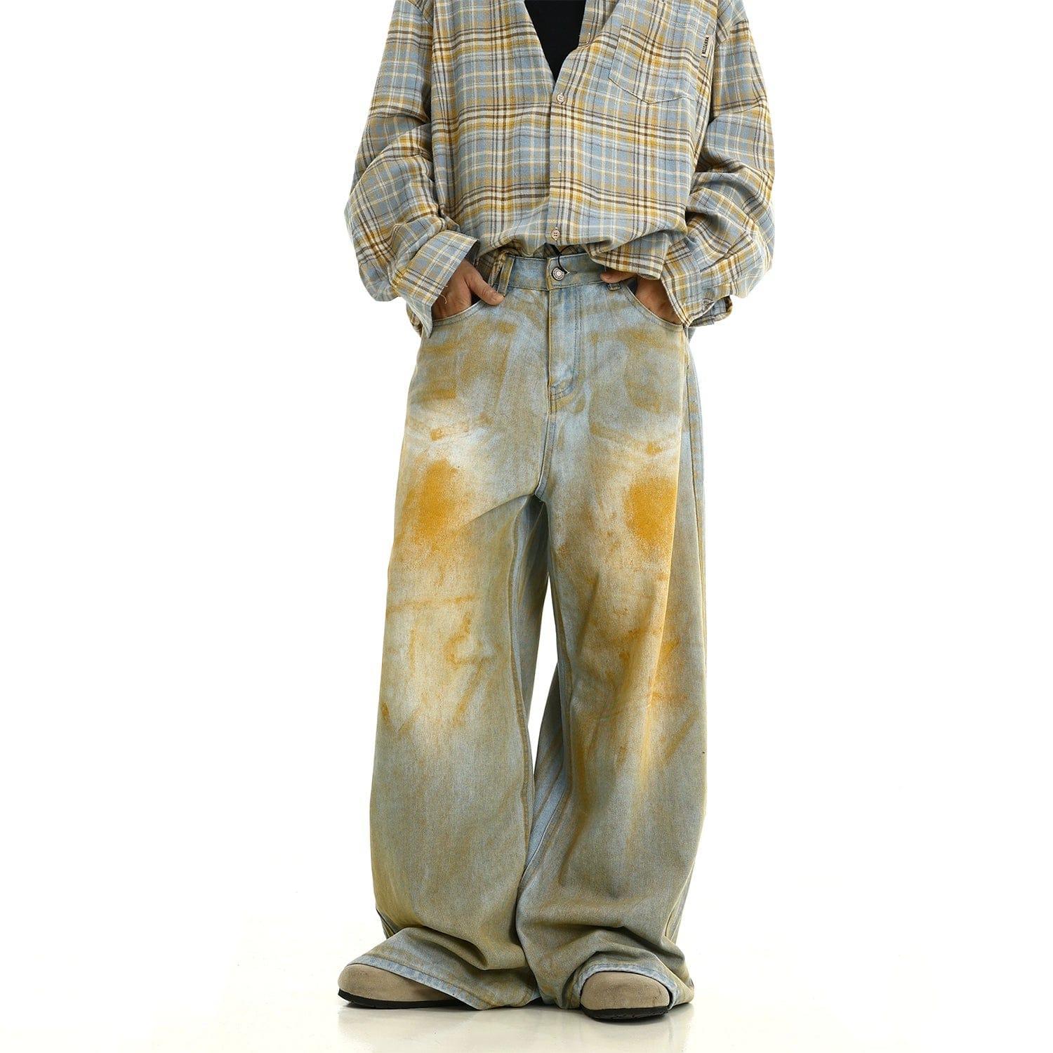 RT No. 11191 LIGHT BLUE YELLOW DISTRESSED DENIM JEANS Product Image