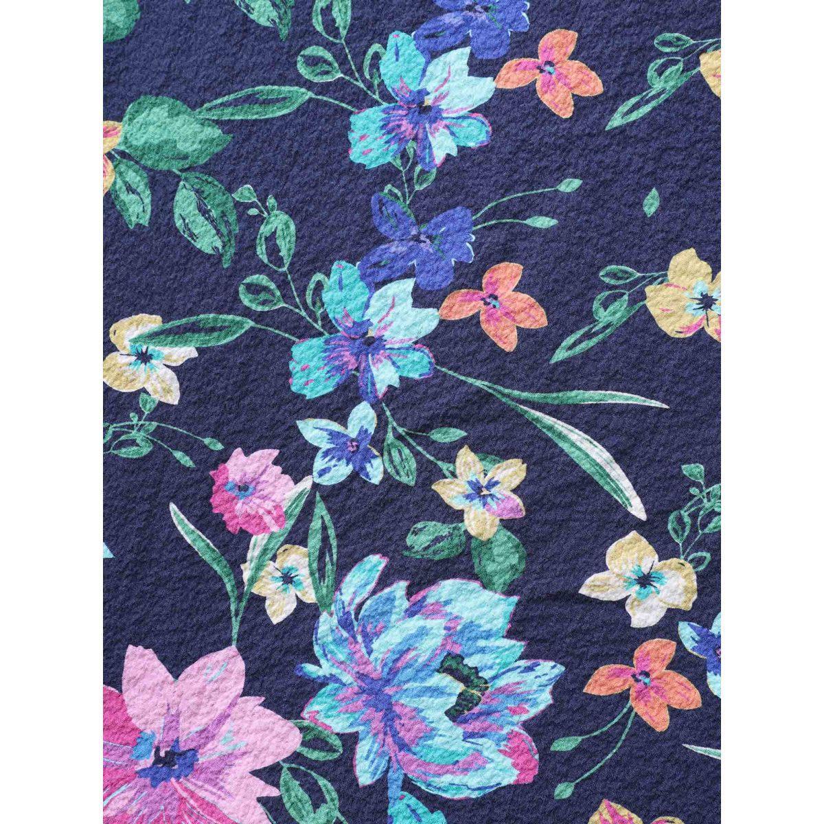 Plus Size Indigo Floral Affair Print Wrinkled Fabric Blouse Women Short sleeve Round Neck Everyday-Elegant Blouses BloomChic 18-20/2X Product Image