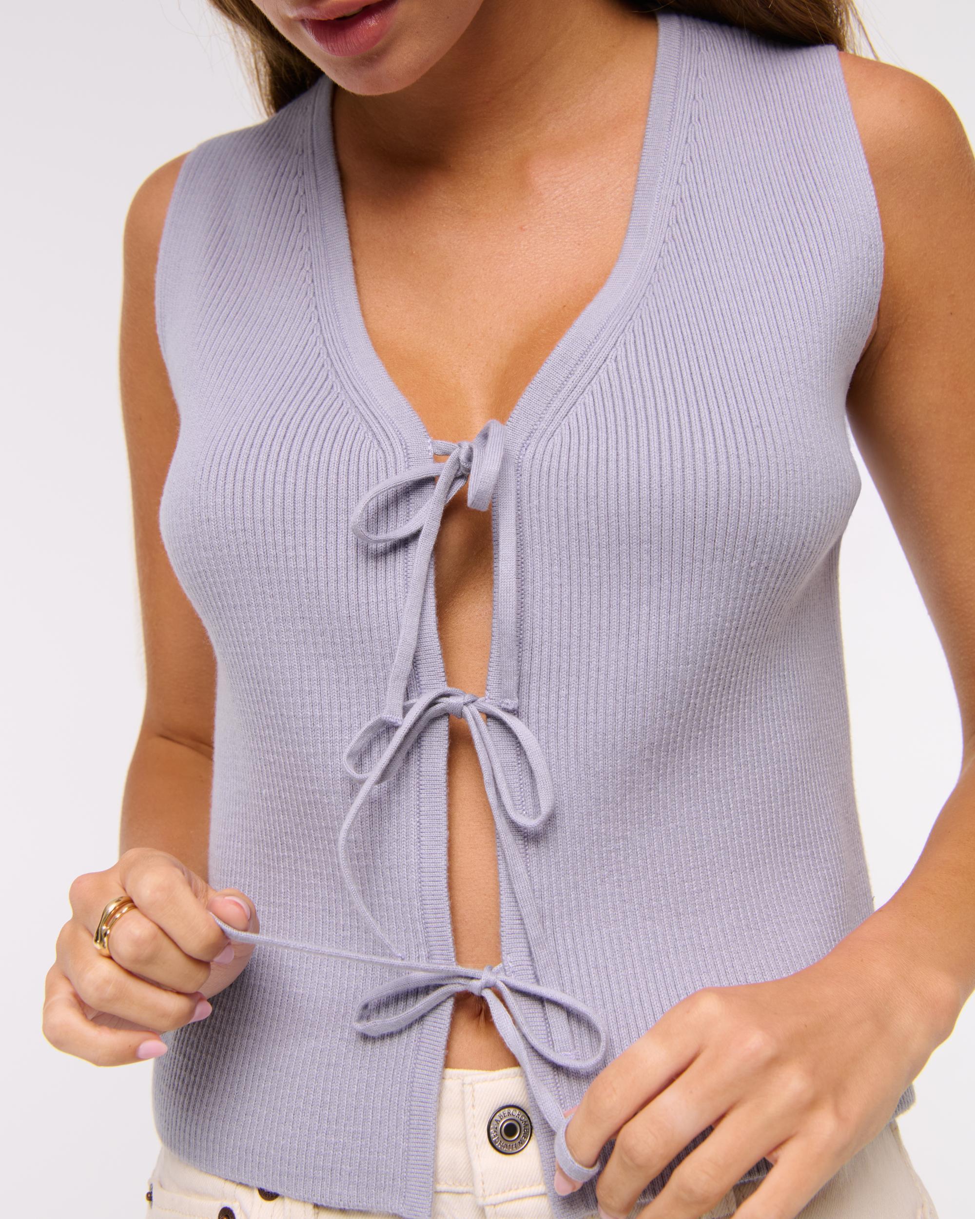 Tie-Front V-Neck Sweater Vest Product Image