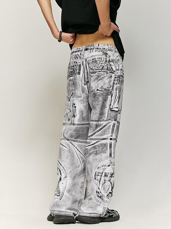 Heavyweight Jeans With Black And Gray Textured Print Product Image