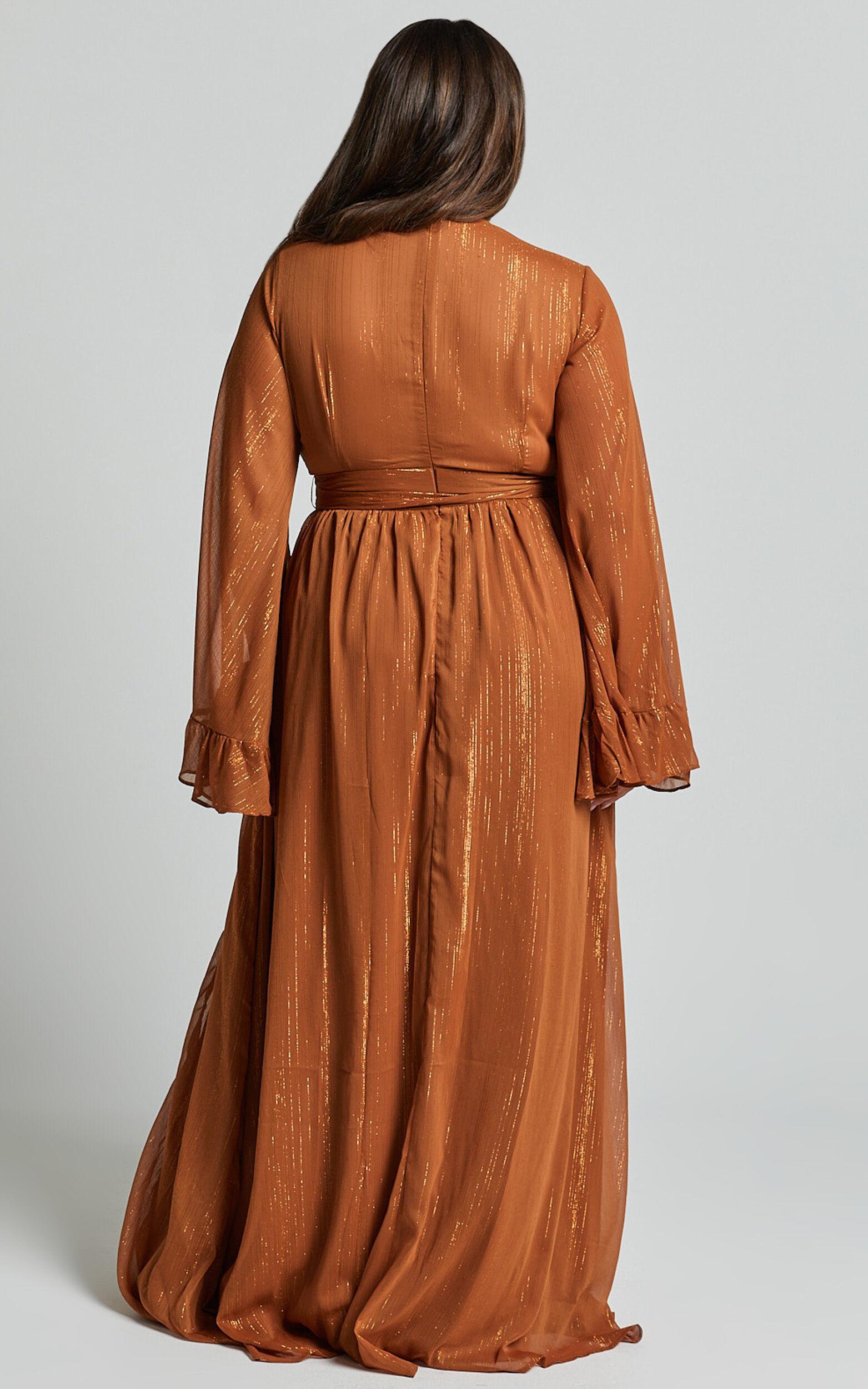 Dangerous Woman Maxi Dress - Plunge Thigh Split Dress in Rust Product Image