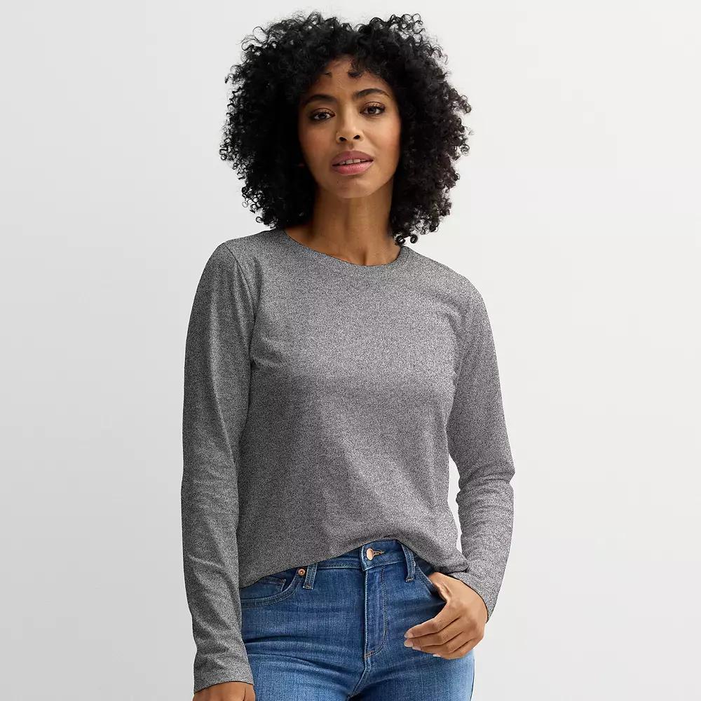 Women's Sonoma Goods For Life® Everyday Long Sleeve Crewneck Tee, Size: Medium, Grey Product Image