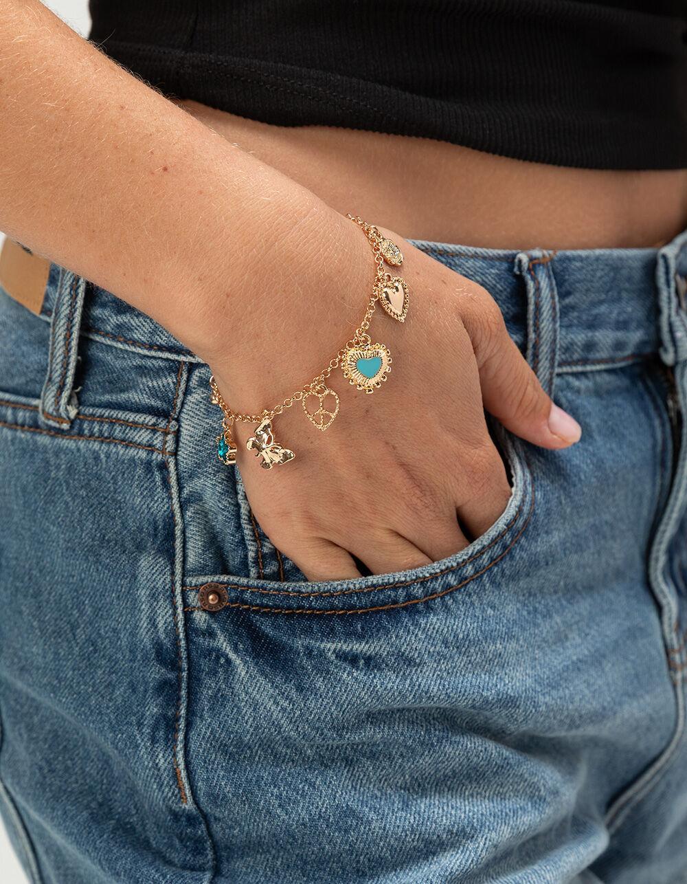 FULL TILT Heart/Butterfly Charm Bracelet - GOLD Product Image