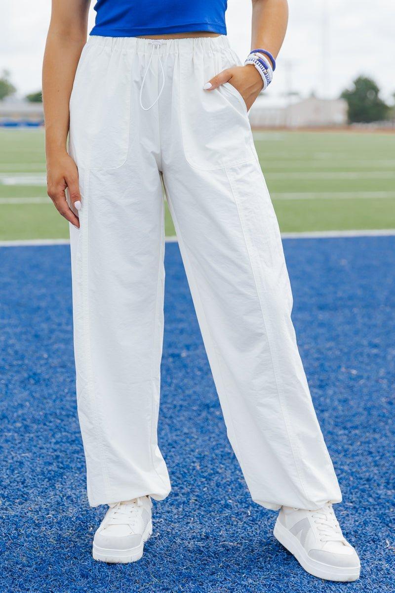 Game On White Parachute Pants - FINAL SALE Product Image