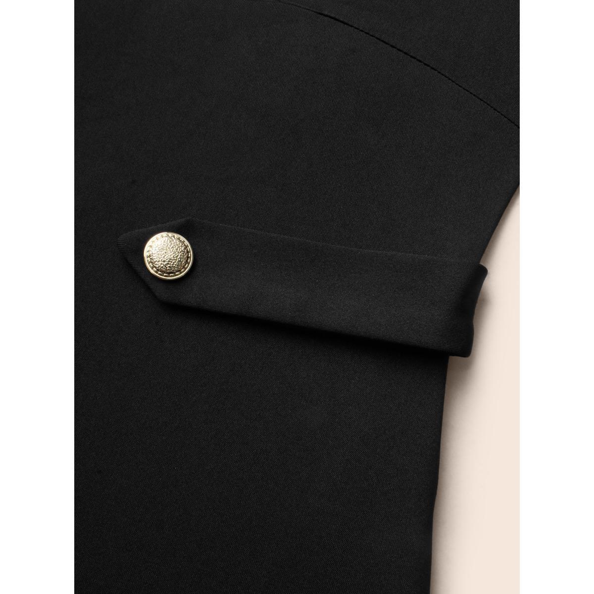 Plus Size Crew Neck Button Detail Dress Black Women At the Office Button Round Neck Long Sleeve Curvy BloomChic 22-24/3X Product Image