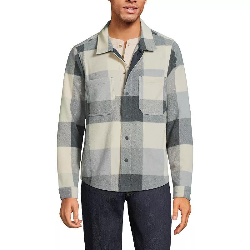 Mens Lands End Fleece Shirt Jacket Dark Grey Heather Product Image