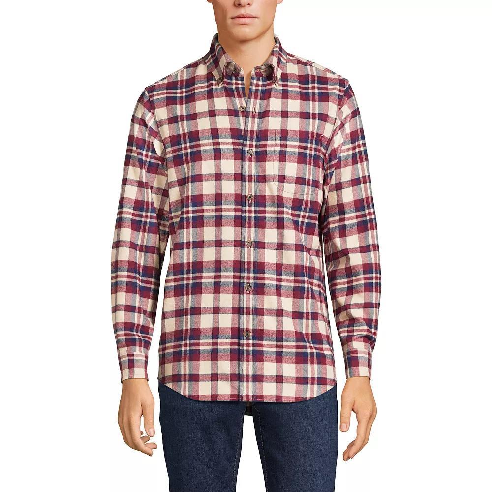 Men's Lands' End Traditional-Fit Flagship Flannel Shirt, Size: XL, Gray Black Plaid Product Image