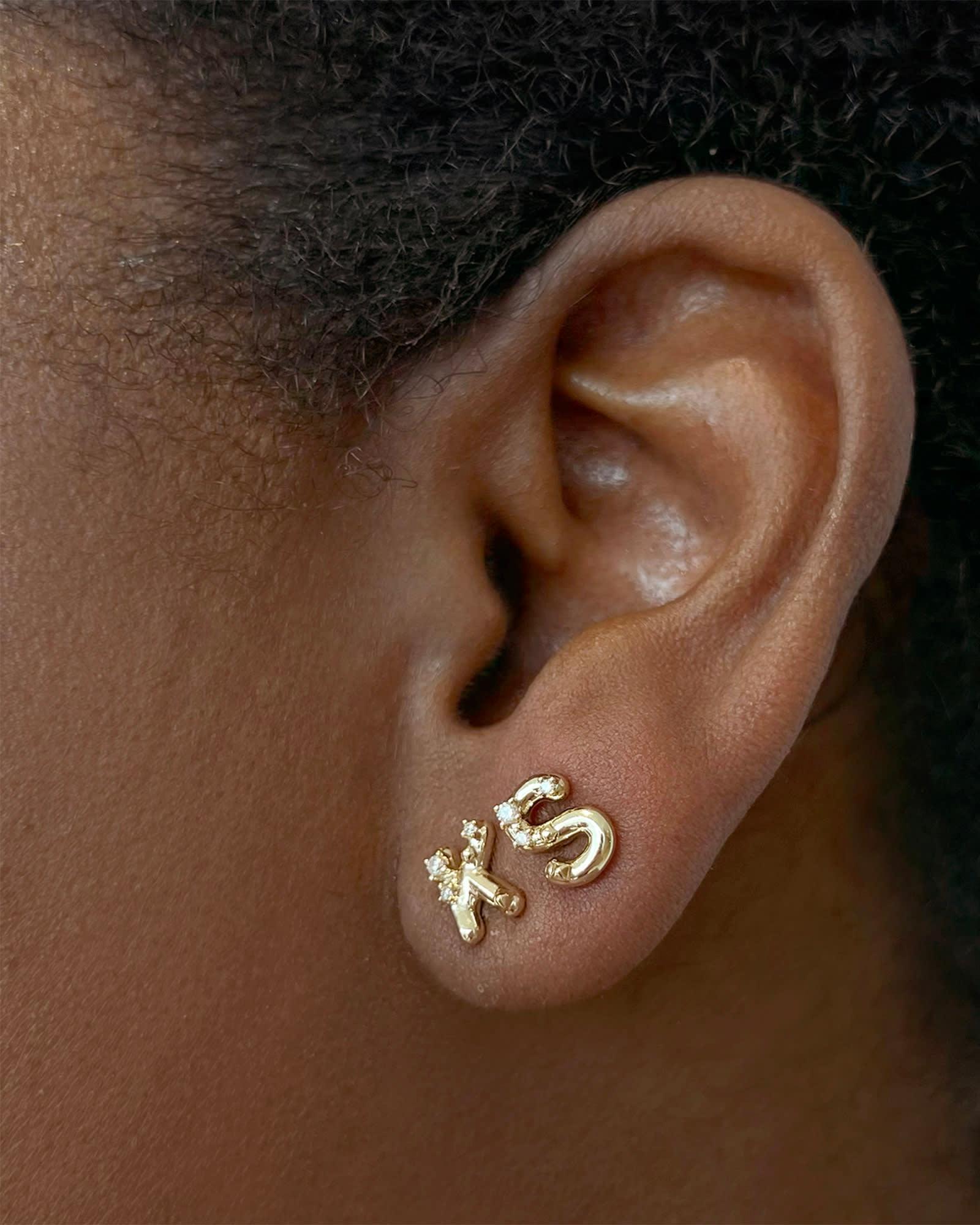 Crystal Letter E Gold Single Stud Earring in White Crystal Product Image