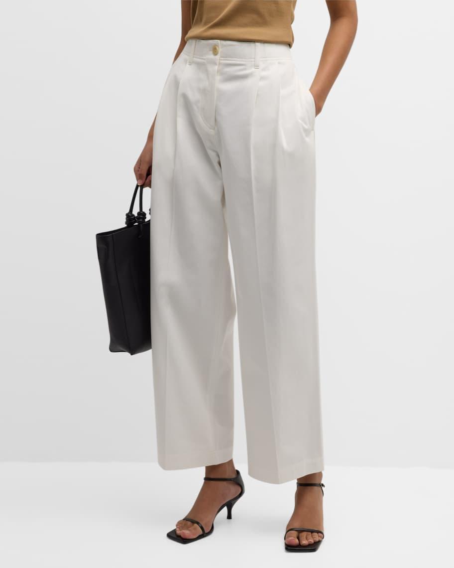 Mid-Rise Pleated Relaxed Wide-Leg Twill Trousers Product Image