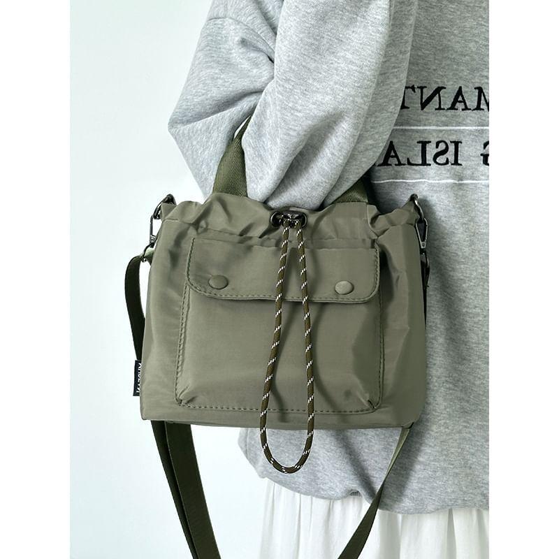 Top Handle Plain Drawstring Nylon Crossbody Bag Product Image