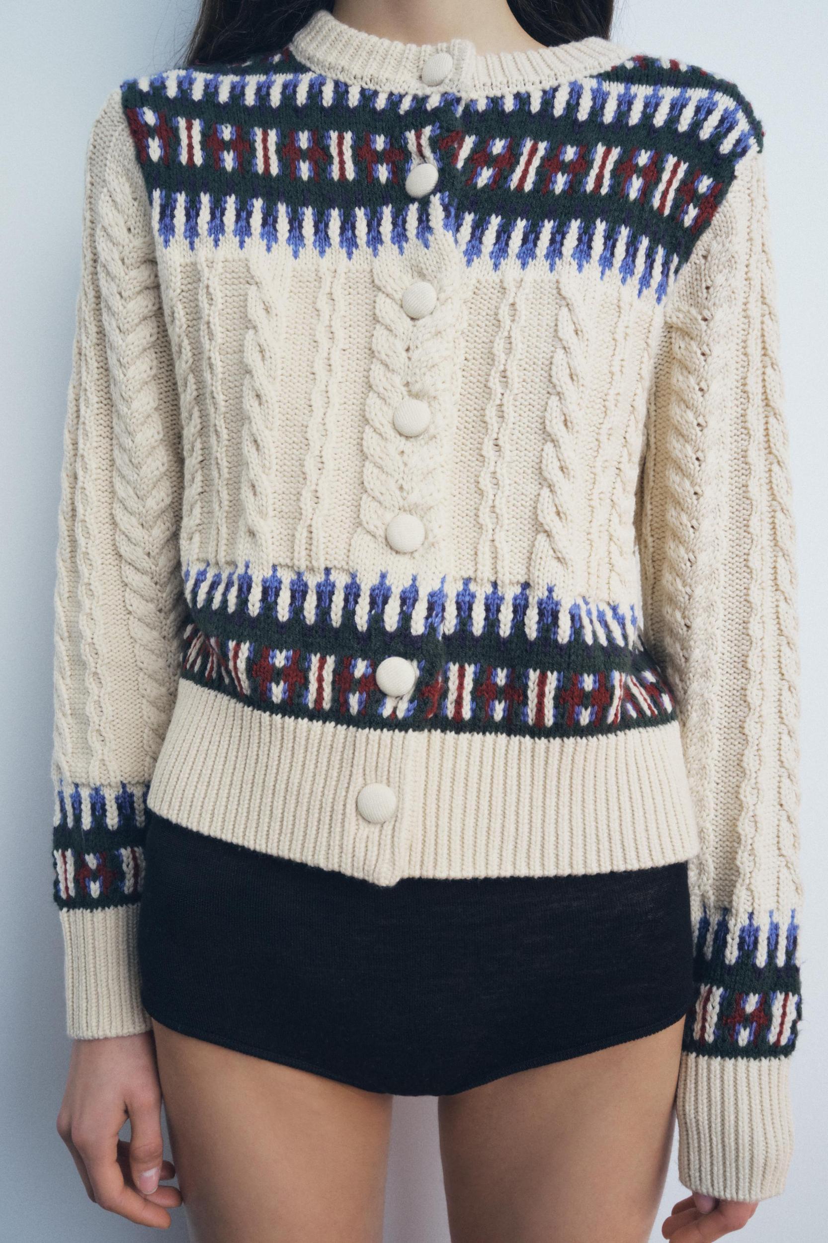 CONTRASTING JACQUARD KNIT CARDIGAN Product Image